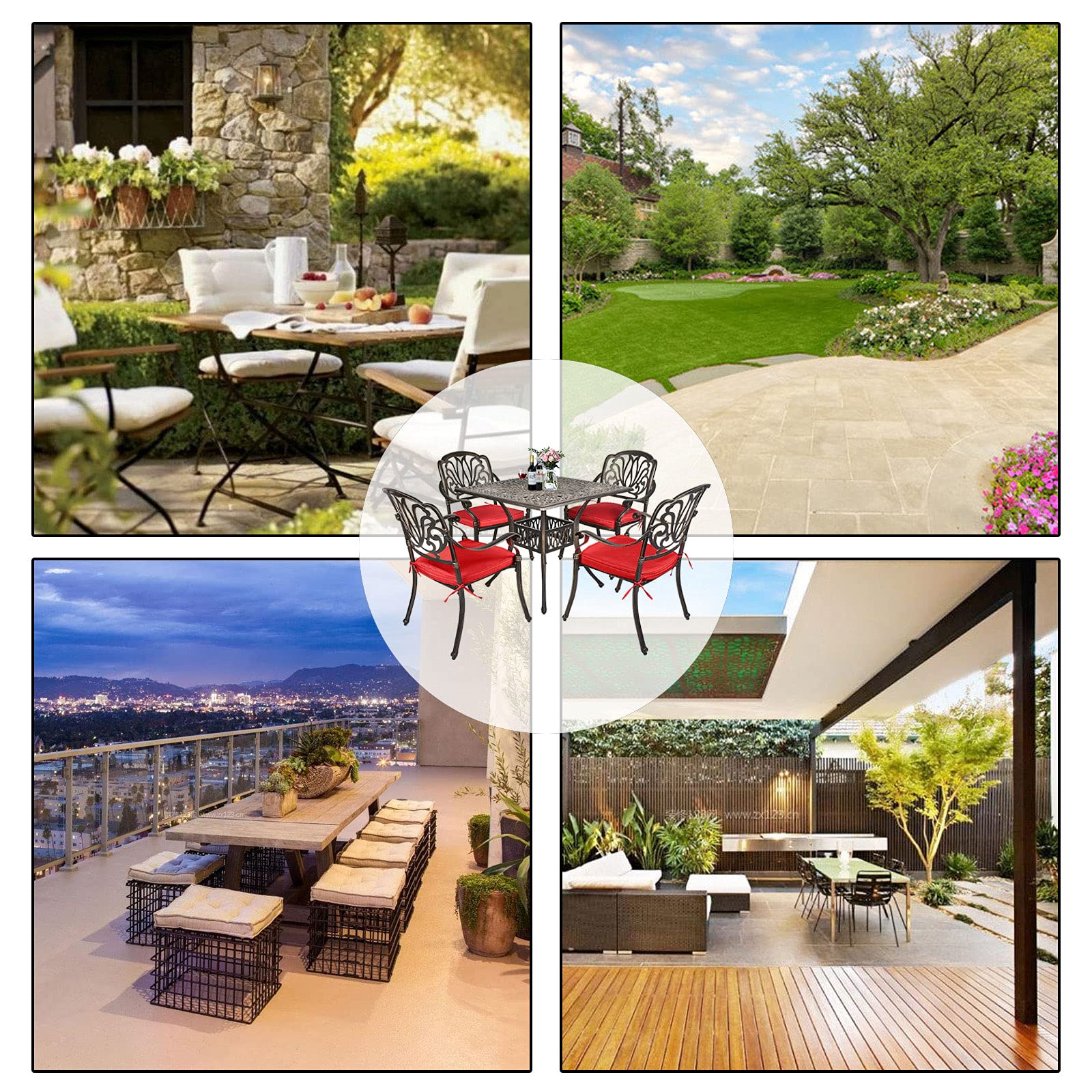 TITIMO 5-Piece Cast Aluminum Outdoor Patio Dining Set with Cushions - 35.4