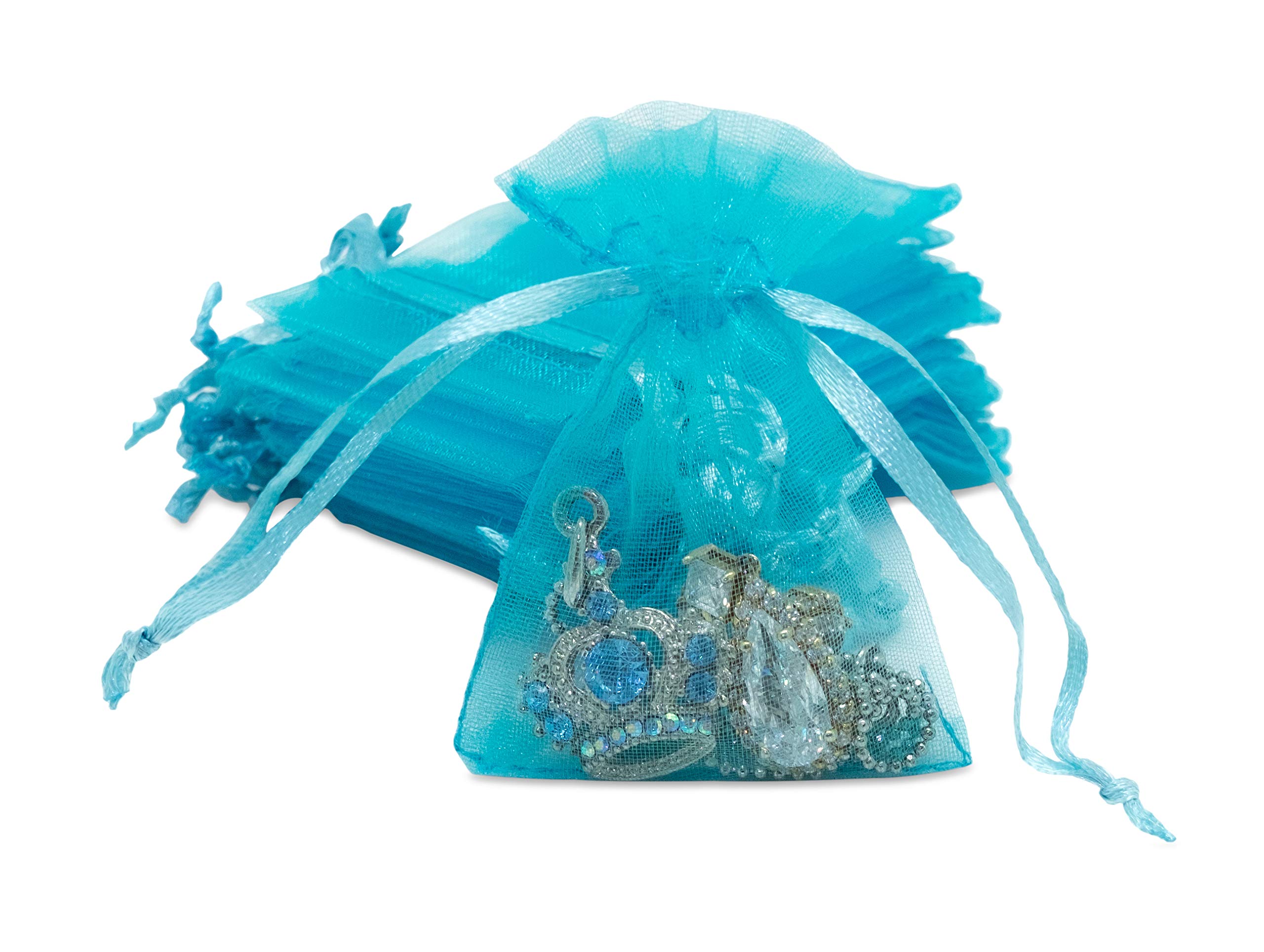 100-Pack Turquoise Blue Sheer Organza Gift Bags with Drawstring - 2