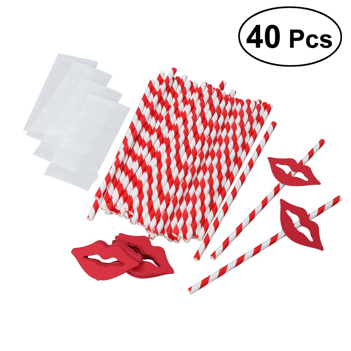 40 PCS Red Lips and Paper Straws Decorative Cocktail Drinking Straws for Graduation, Bachelorette, Birthday Party Decorations – Perfect for Drinks, Cupcake Toppers, and Photo Booth Props