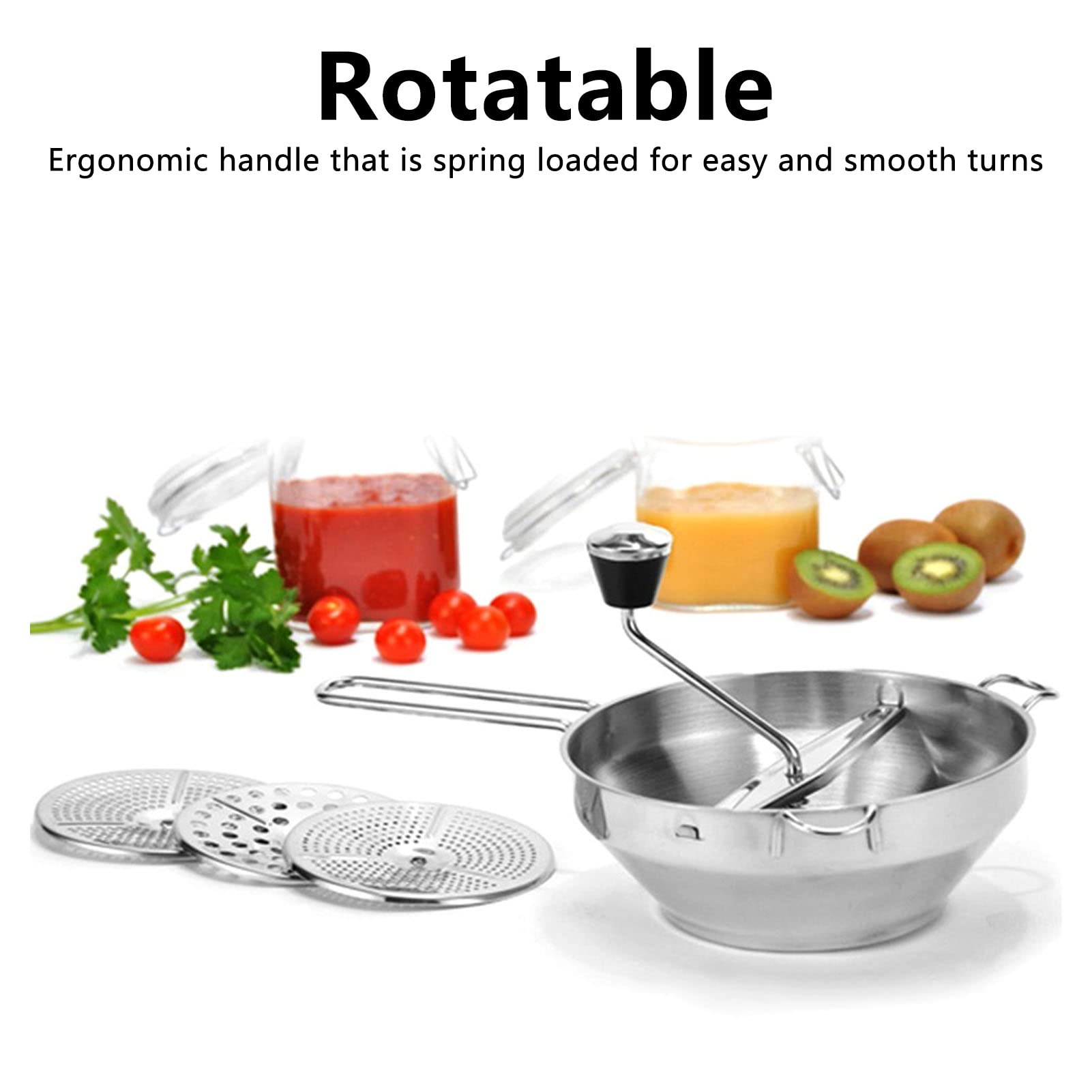 Stainless Steel Food Mill & Grinder - Manual Food Processor for Jams, Mashed Vegetables, Fruits, Potatoes & Garlic - Perfect for Canning, Baby Food & Homemade Sauces