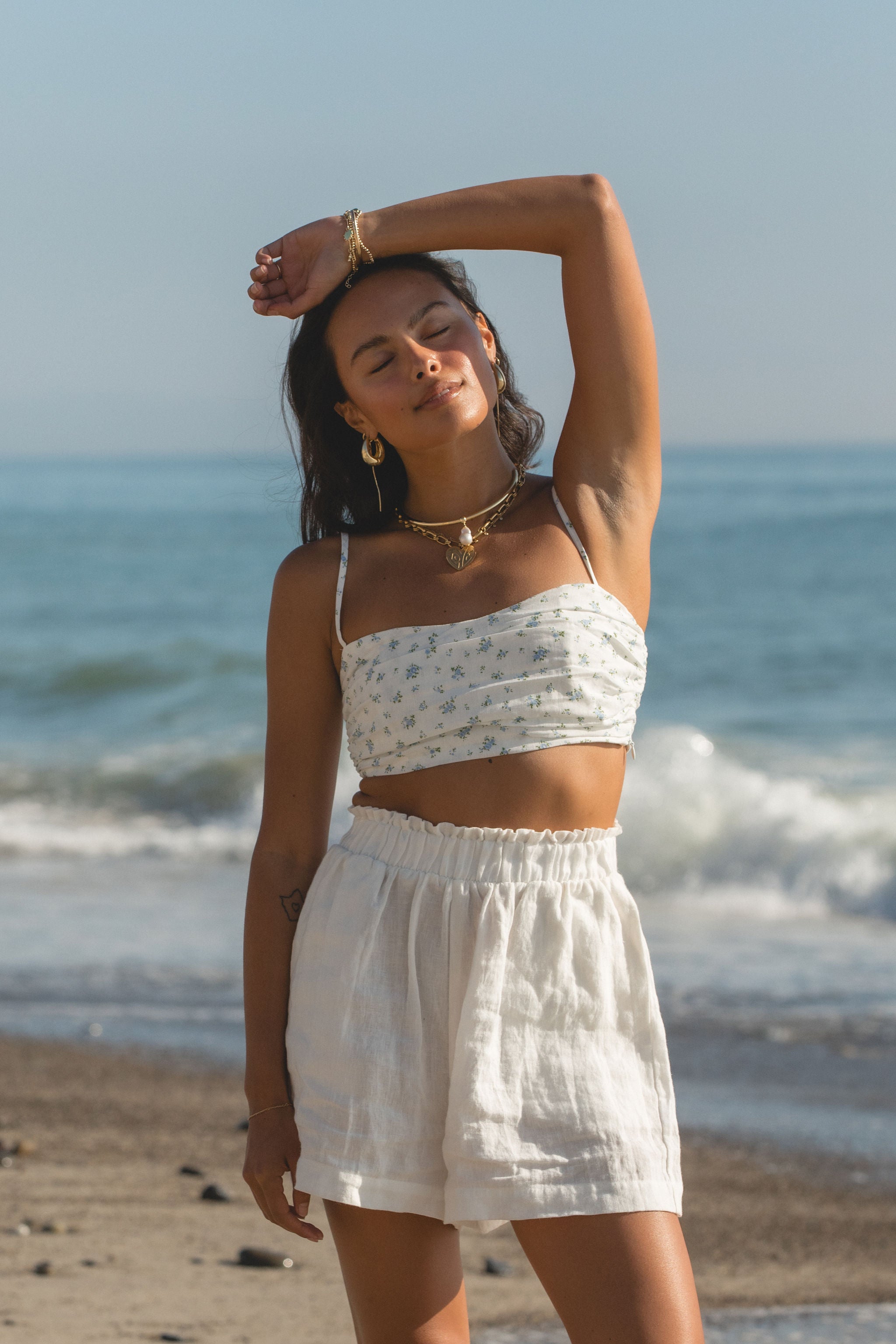 Talia Floral Cropped Top Women's Summer Short Sleeve Blouse - Perfect for Beach Vacations, Music Festivals & Date Nights