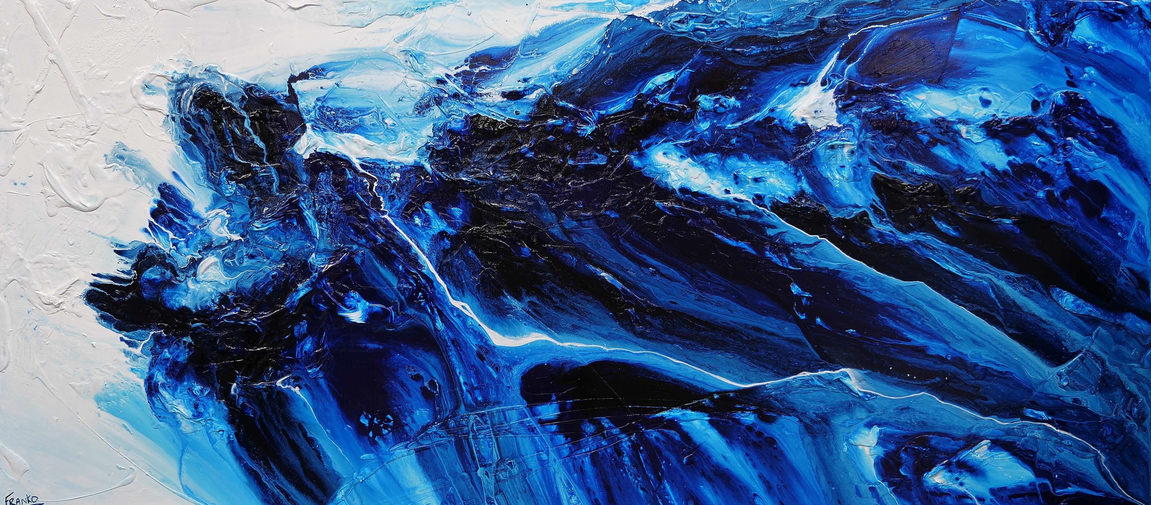 Coastal Existence 270cm x 120cm Blue White Textured Abstract Canvas Wall Art - Perfect for Living Room, Bedroom & Office Decor