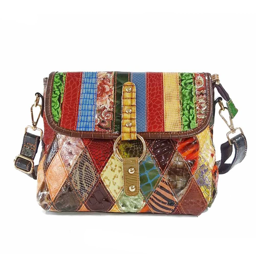 Stylish Women's 3D Color Block Crossbody Bag - Genuine Leather Snake Print Shoulder Purse with Shiny Finish | Perfect for Work, Travel & Evening Outings