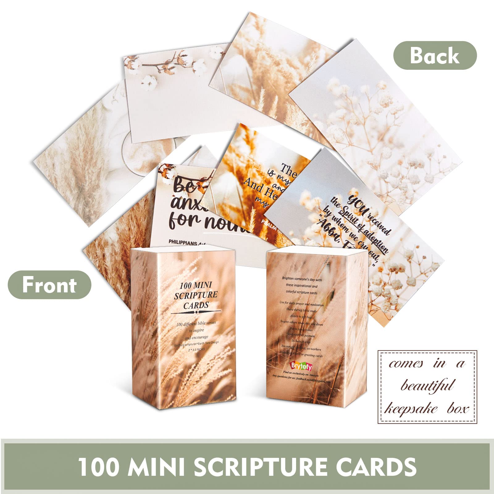 BRYTEFY 100 Earth Tone Mini Prayer Cards - Religious Motivational Scripture Cards for Women & Men - Bulk Inspirational Christian Gifts - Perfect for Bible Study, Church Events & Encouragement Gifts