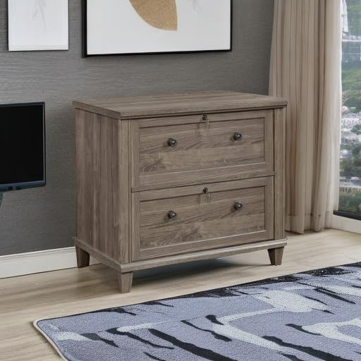 Sauder Hammond 2-Drawer Lateral File Cabinet with Lock - Home Office Storage Solution in Emery Oak Finish | Perfect for Organizing Documents & Office Supplies