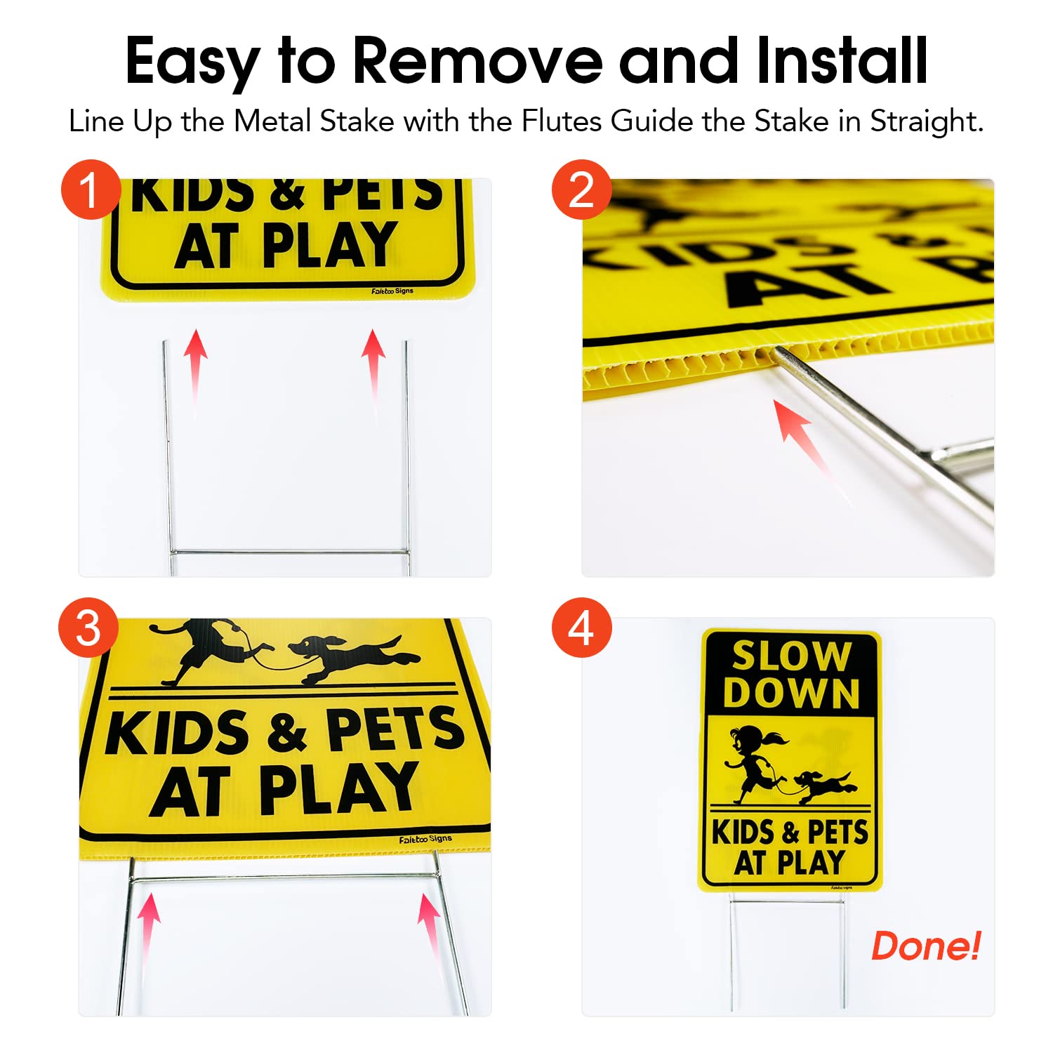 Slow Down Signs for Kids and Pets at Play - 18 x 12 Inch Double-Sided Corrugated Plastic Yard Sign with Stake (2 Pack) - Waterproof, Weather Resistant & Non-Fading - Easy to Assemble - Perfect for Neighborhoods, School Zones & Play Areas