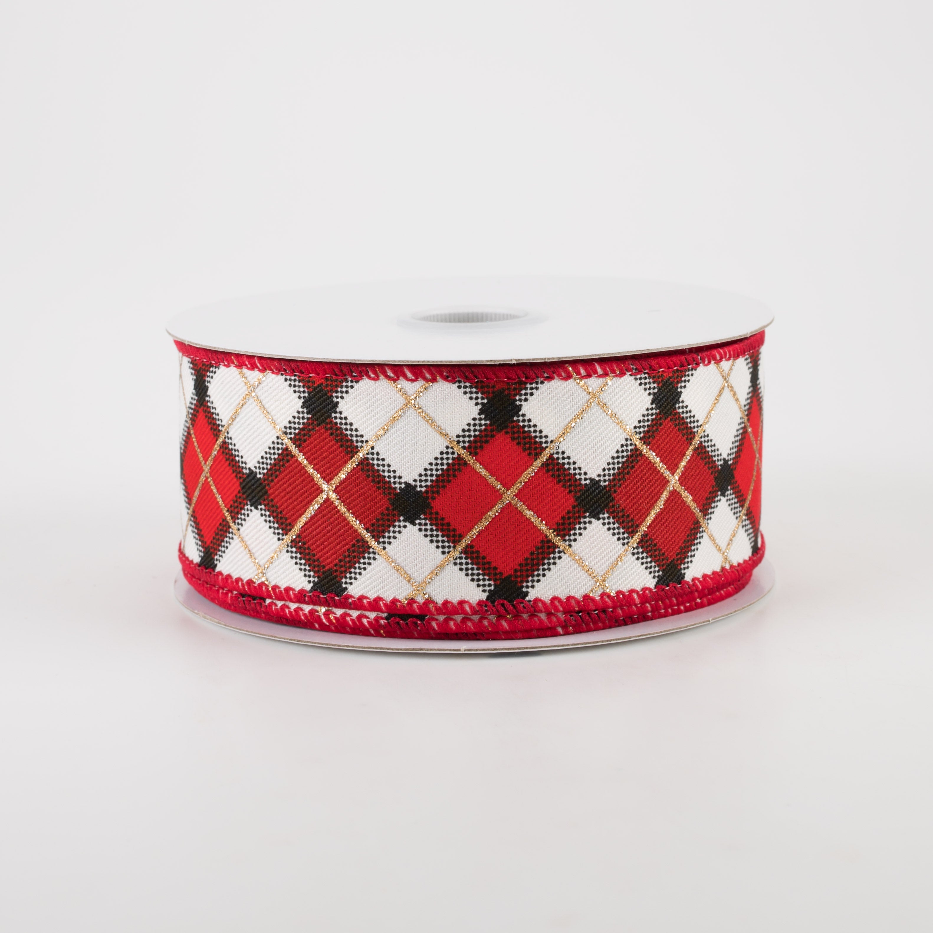 1.5 Inch Claire Plaid Ribbon in Ivory, Red & Black - 10 Yards Bulk Spool for Gift Wrapping, DIY Crafts, Hair Bows & Holiday Decorations