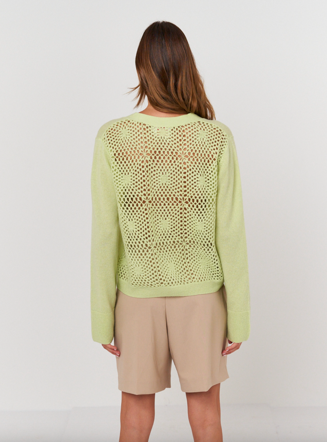 Lime Zest Crochet Back Cardigan - Lightweight Open Front Knit Sweater for Women | Perfect for Spring Outfits, Beach Coverups & Boho Fashion