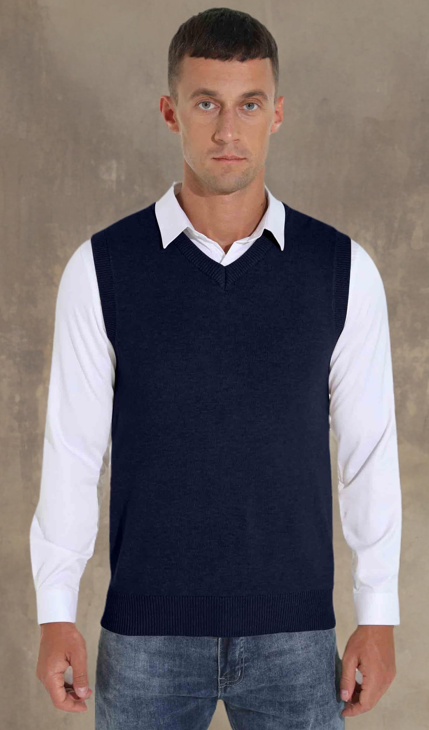 Sailwind Men's Wool Blend Knit V-Neck Sweater Vest - Sleeveless Pullover for Layering | Casual & Business Casual Outfits | Winter & Fall Fashion