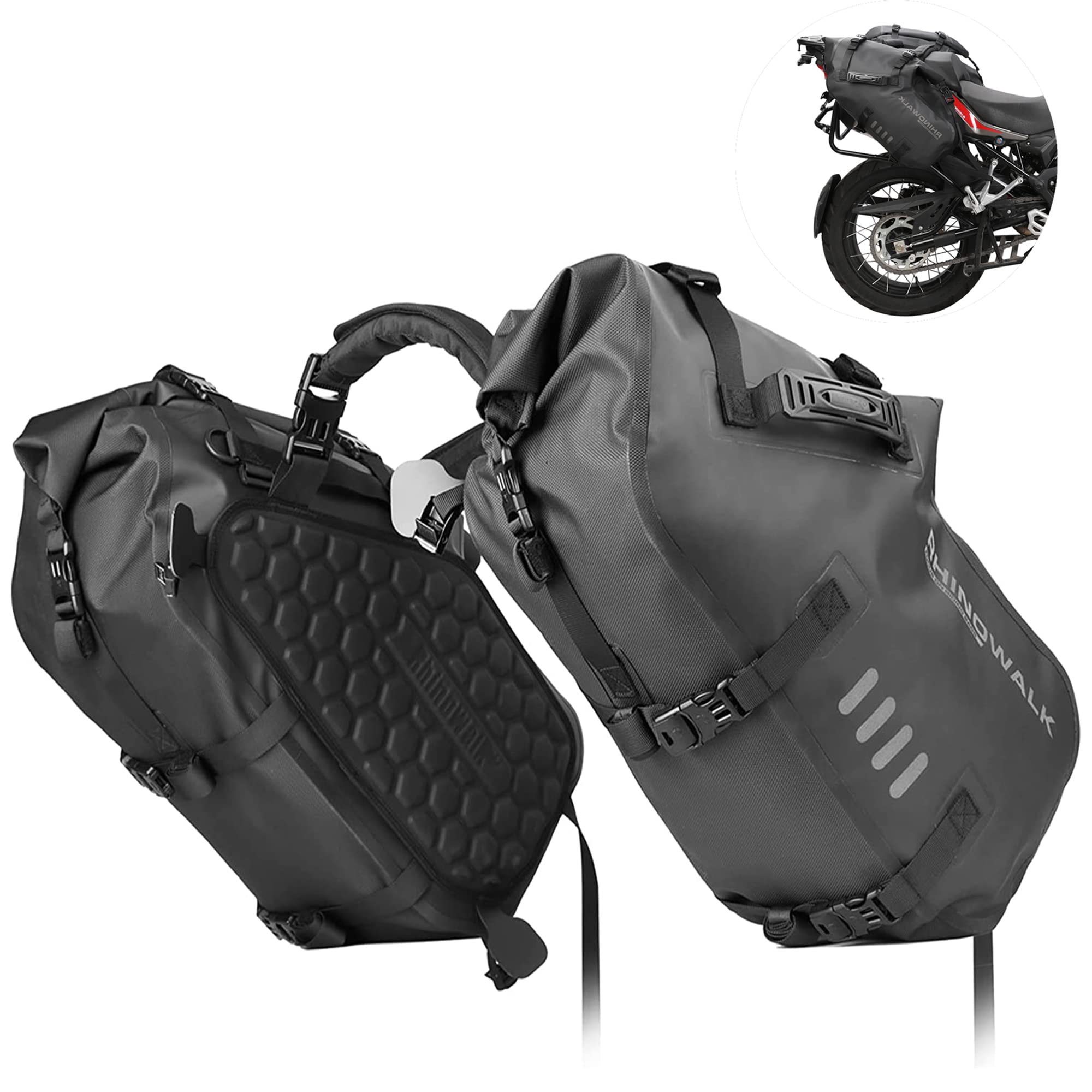 **Rhinowalk Waterproof Motorcycle Saddle Bags 48L (24L x 2) - Durable Shoulder Bag for Adventure & Sport Bikes - Fits Most Motorcycle Racks - Perfect for Long Rides, Commuting & Travel**