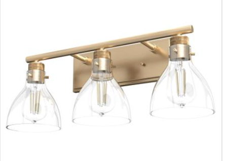 Vann Alturas Gold Vanity Light - 24 Inch Modern Bathroom Wall Sconce with Clear Glass Shades, Dimmable LED Lighting for Makeup Mirror & Vanity Area - Perfect for Bedroom, Bathroom, or Dressing Room Decor