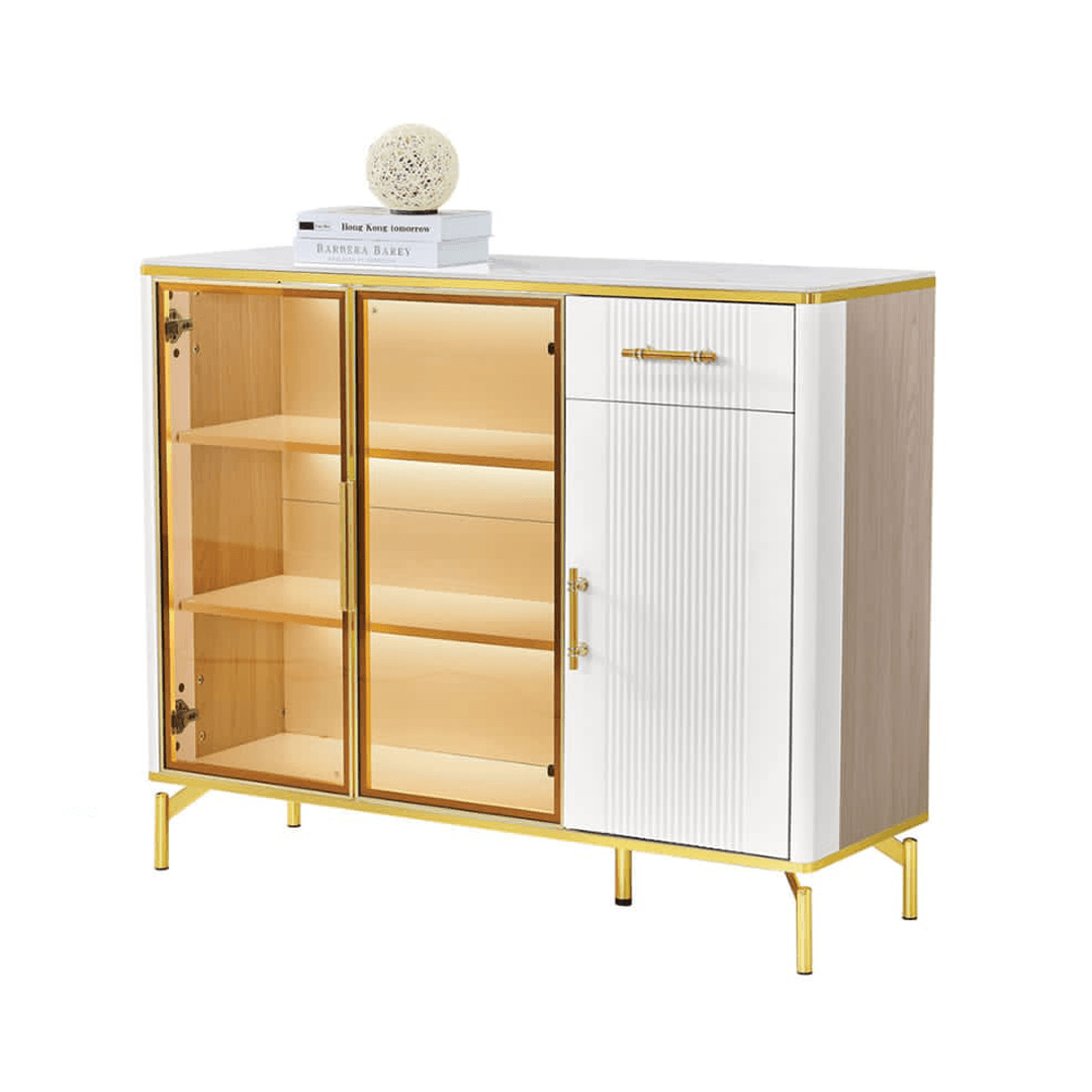 Maurille II Buffet Hutch - 47 Inch Solid Wood Sideboard with Glass Doors for Dining Room Storage - Perfect for China Display, Kitchen Organization & Home Decor