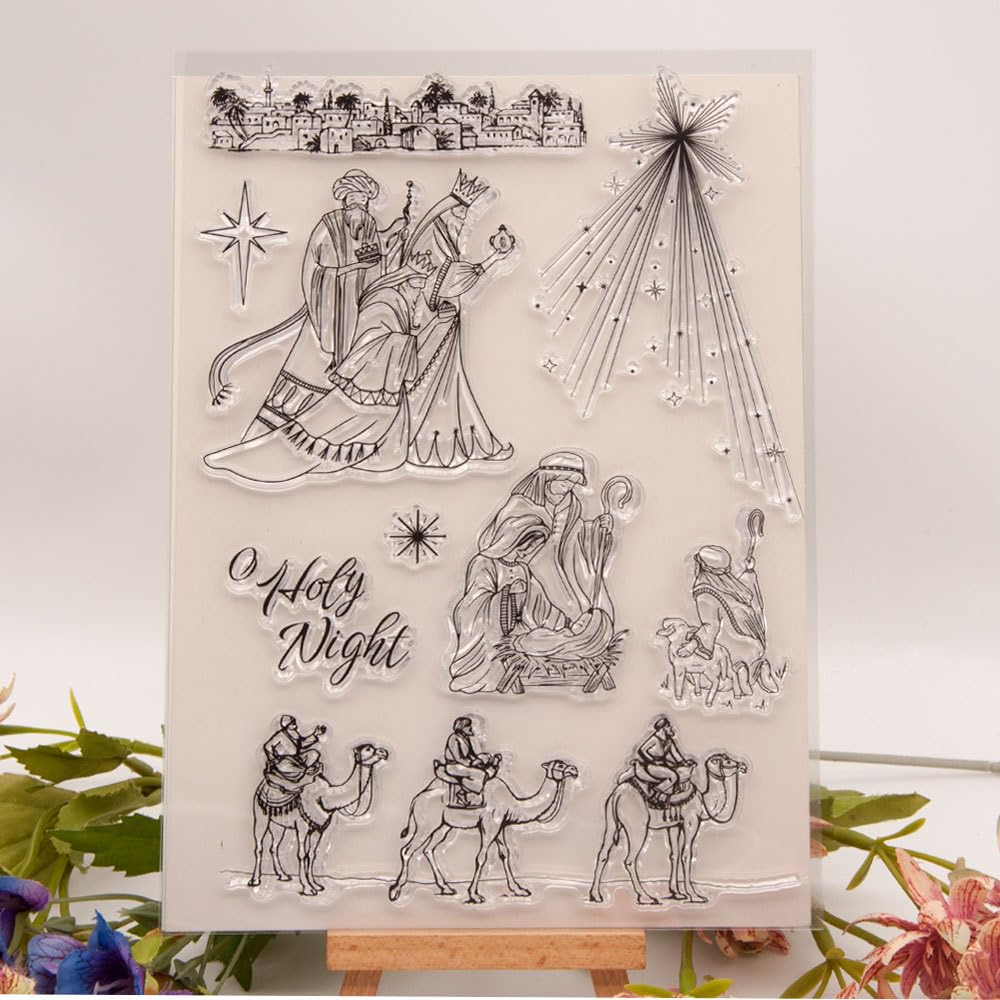 Arbuya Christmas Clear Stamps Set - Jesus Nativity Scene, Xmas Camel & Holy Night Designs for Card Making, Scrapbooking, Journaling - Perfect for Holiday Greeting Cards, DIY Paper Crafts & Festive Decorations