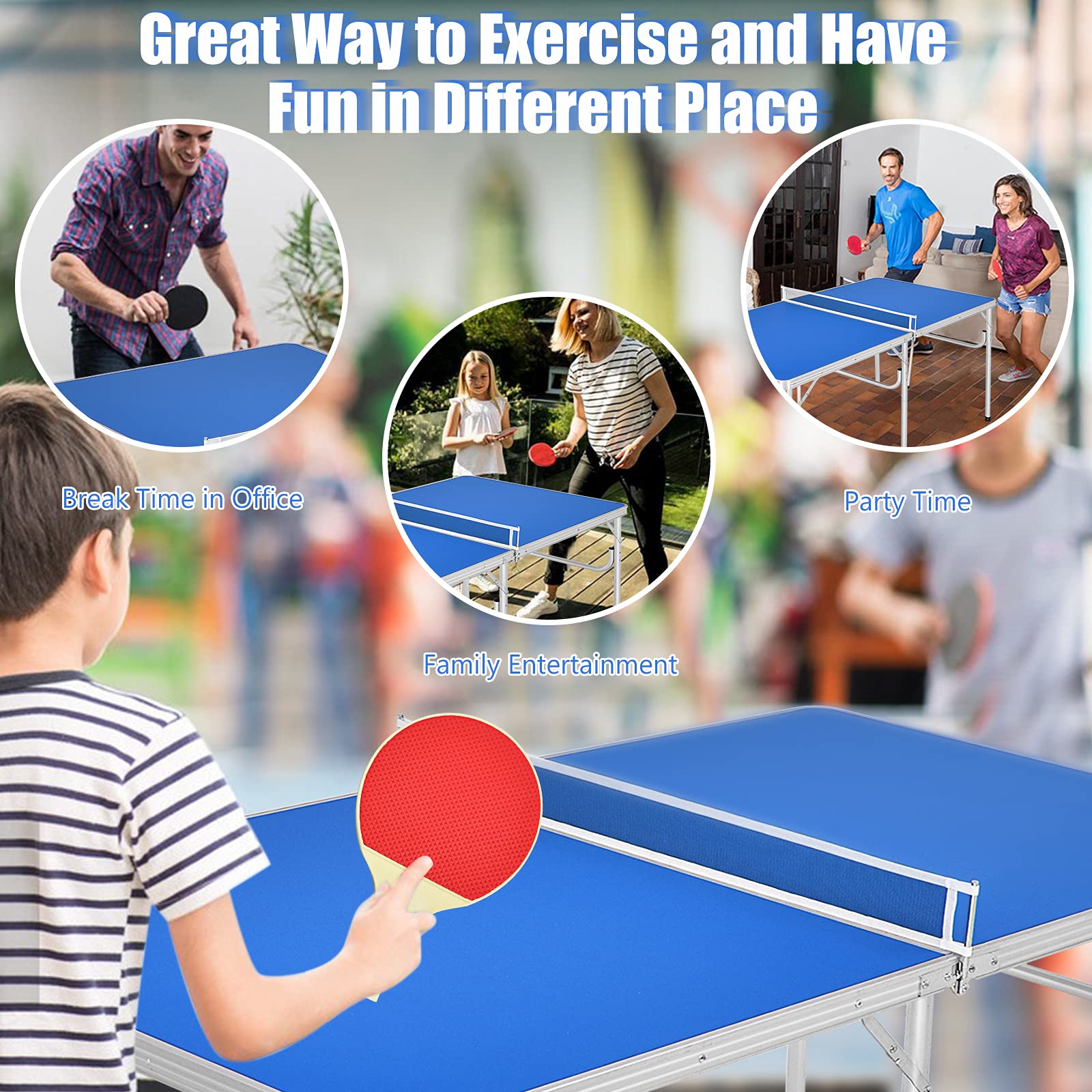 Gotoplay Folding Table Tennis Set - Portable Ping Pong Table with Net, 2 Paddles & 3 Balls for Indoor & Outdoor Play - 60 x 30 x 30 Inches Easy Assembly-Free Design - Perfect for Family Fun, Backyard Parties, and Office Recreation