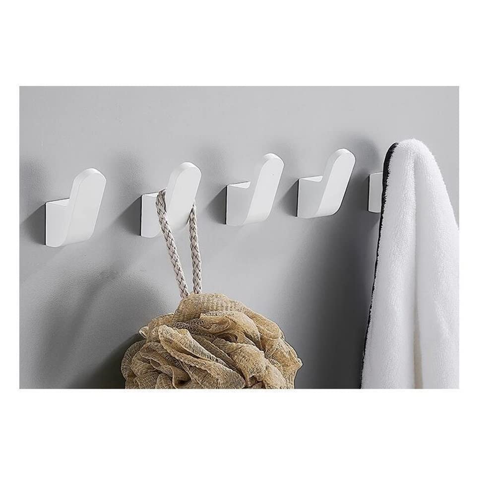5Pcs Bathroom Towel Wall Hooks Set - Black/White Key Hat Bag Hanger Holder for Bathroom, Kitchen & Robe - Durable Brass Brushed Hardware (White) - Perfect for Organizing Towels, Hats & Clothes in Small Spaces