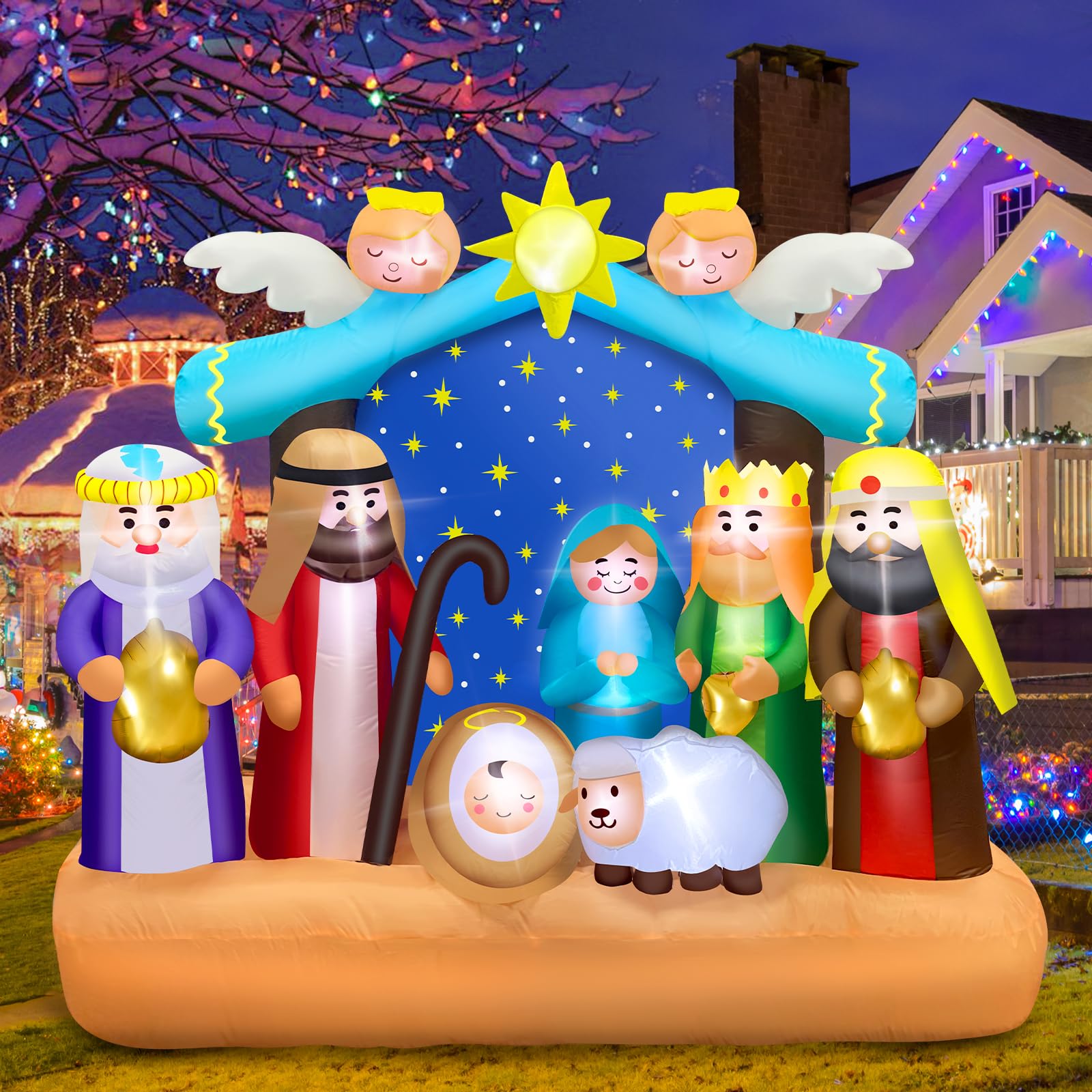 6.8 FT Christmas Inflatable Nativity Scene with Built-in LED Lights - Large Outdoor Christian Nativity Decor for Holiday Yard, Garden, and Lawn - Perfect for Christmas Displays, Church Events, and Festive Home Decorations