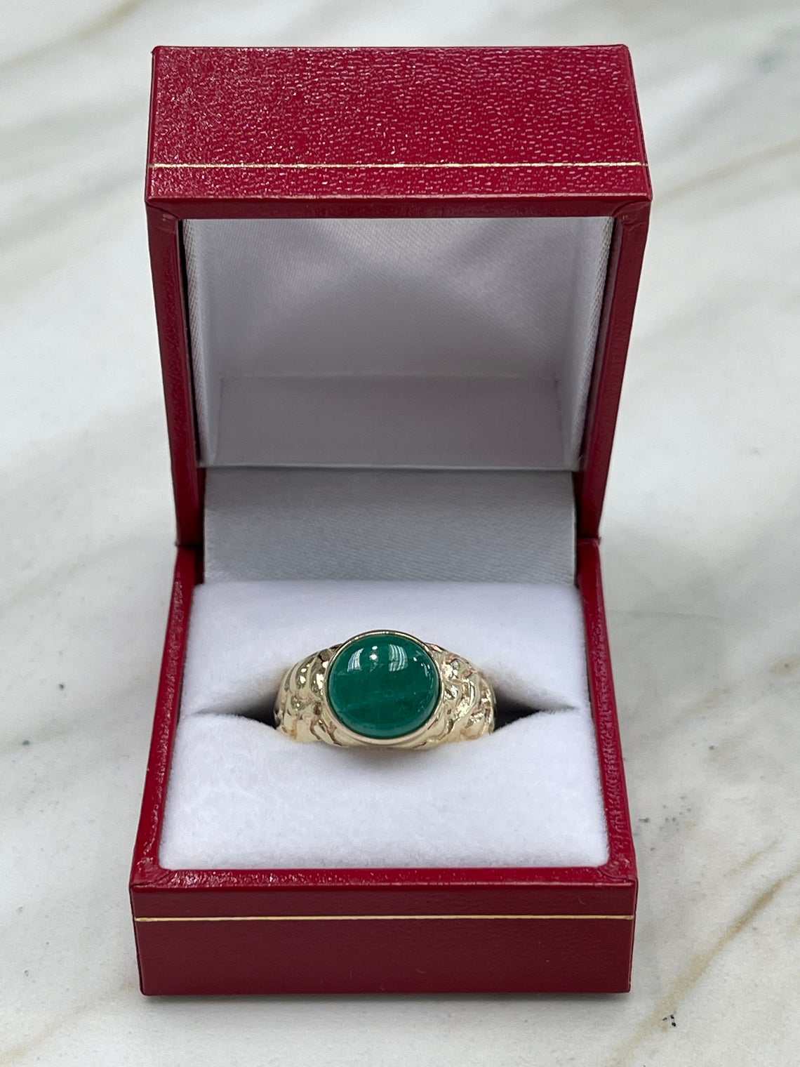 4.04 Carat 14K Gold Natural Emerald Cabochon Men's Ring for Wedding, Engagement & Special Occasions