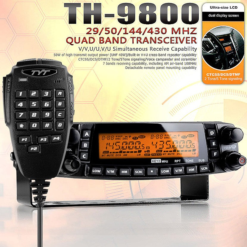 TYT TH 9800 Plus Quad Band Ham Radio Transceiver - Open Box | 50W High Power, Dual Band Display, Cross Band Repeat | Perfect for Emergency Communication, Off-Road Adventures & Amateur Radio Enthusiasts
