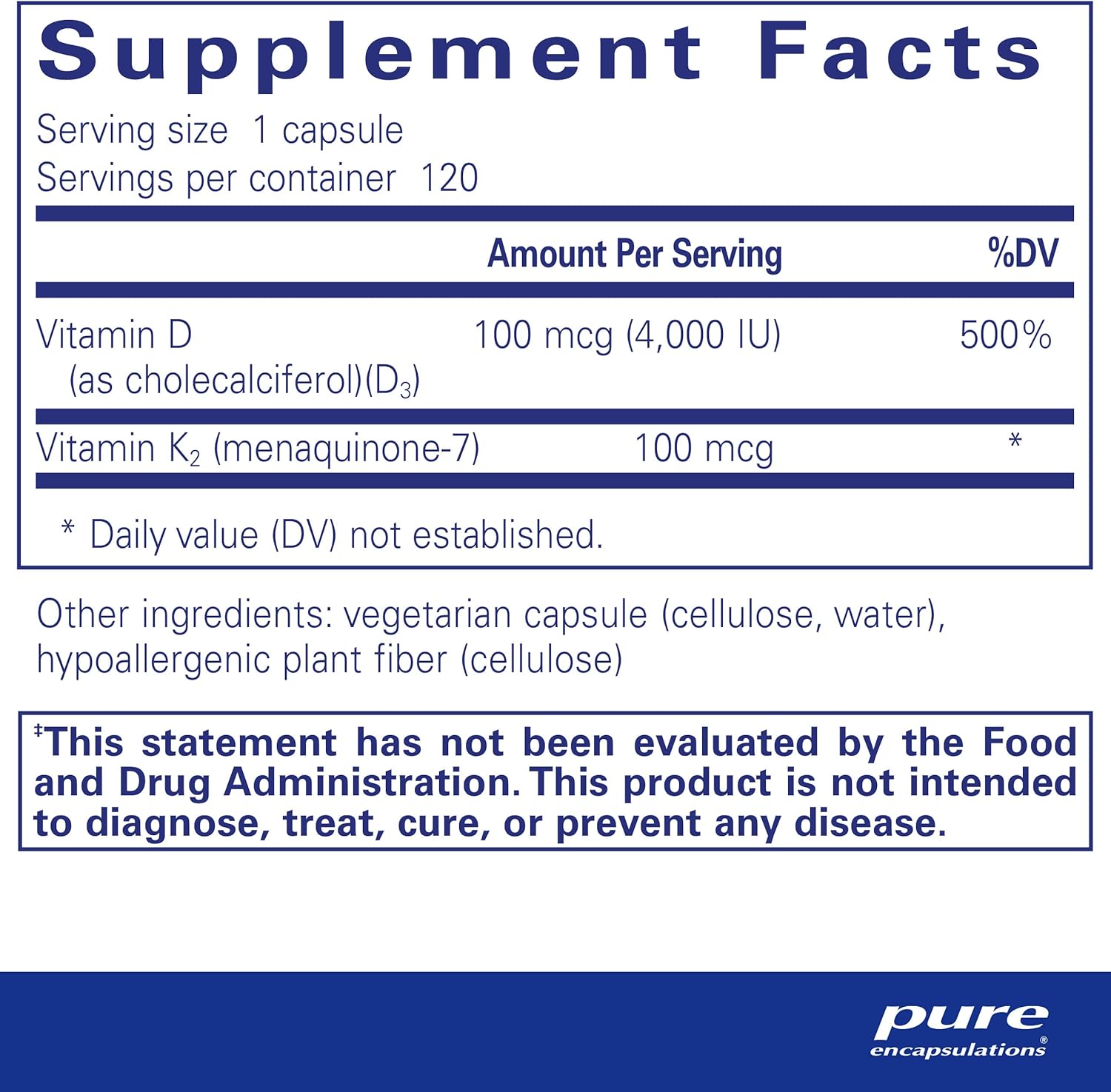 Pure Encapsulations Vitamin D3 & K2 Supplement - 120 Capsules (VDK41) for Immune Support & Bone Health | Supports Heart Health & Calcium Absorption
