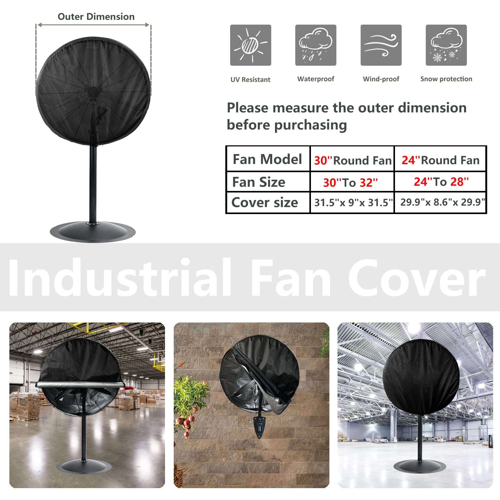 Bitubi Heavy Duty 600D Oxford Industrial Fan Cover - Waterproof & Dustproof Outdoor Fan Protector for 20-24 Inch Wall Mount and Pedestal Fans (Black) - Perfect for Patio, Garage, Warehouse, and Workshop Use