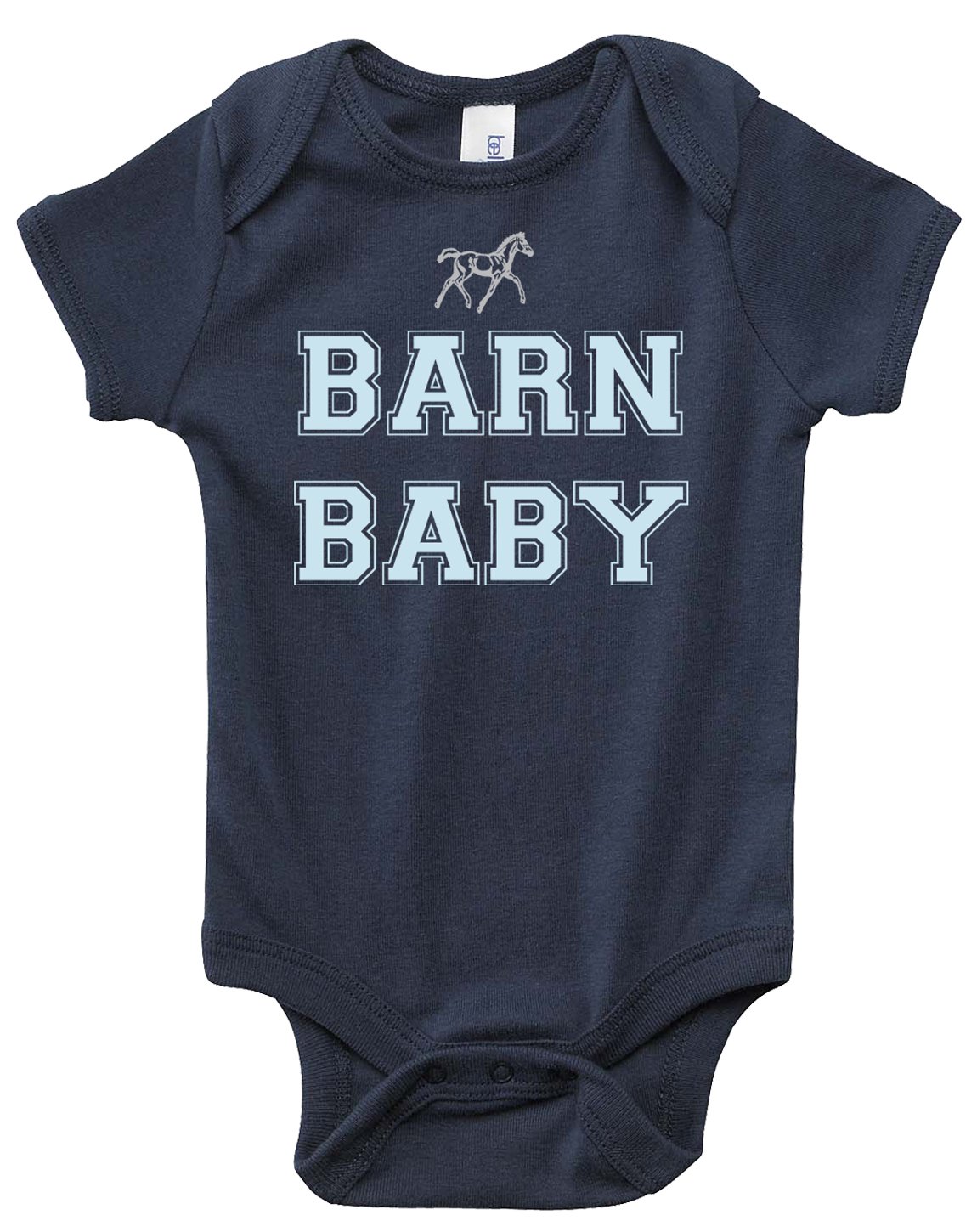 Equestrian Creations Baby Horse Onesie - Navy Blue with Light Blue Lettering for Infant Boys & Girls | Soft Cotton Pony Lover Bodysuit Gift for Newborns, Baby Showers & Equestrian Enthusiasts