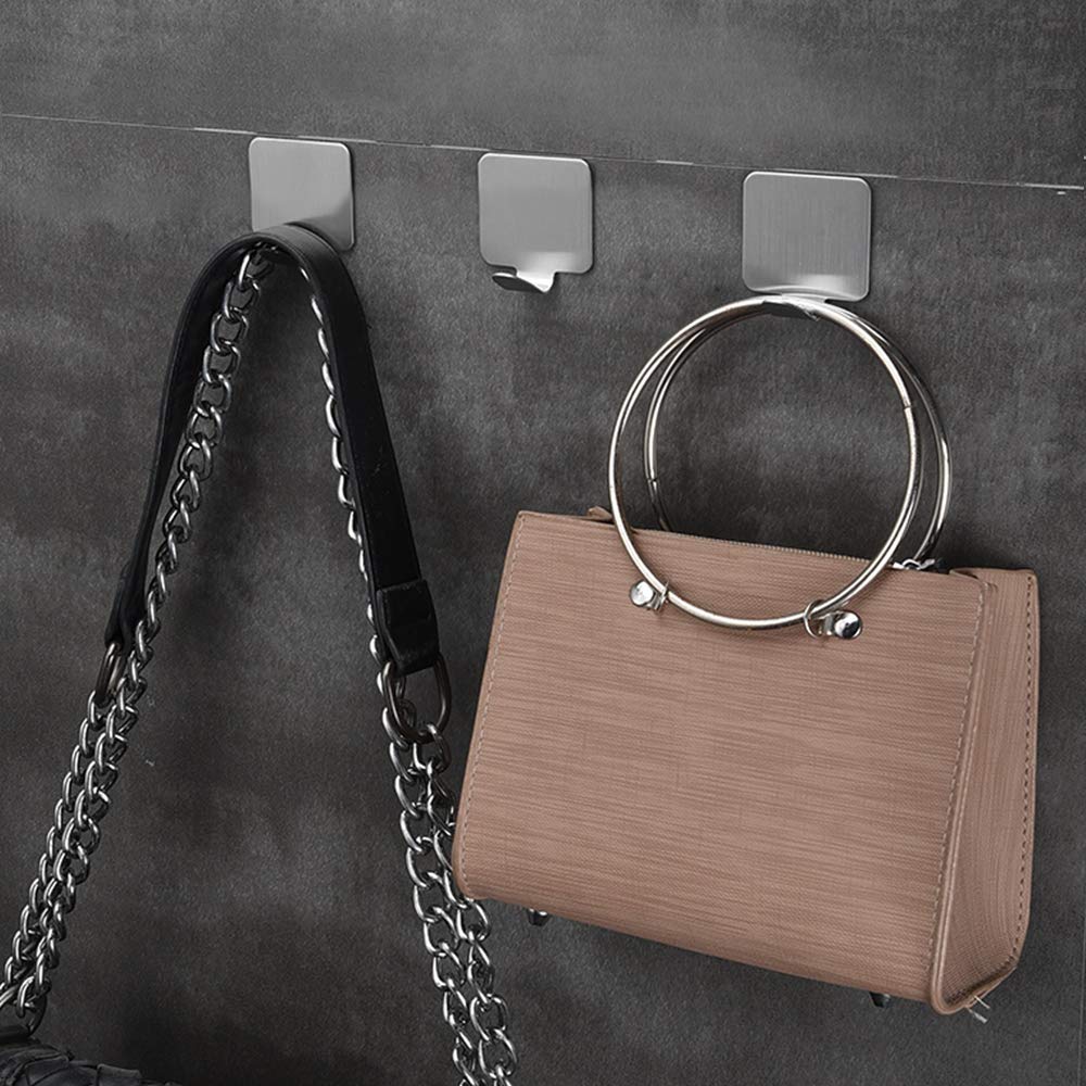 8 Pack Adhesive Hooks - Heavy Duty Stainless Steel Wall Hangers with Strong Sticky Backing, Waterproof Bathroom & Kitchen Hooks for Towels, Robes, Keys, Decor - Perfect for Home, Office, Dorm Organization