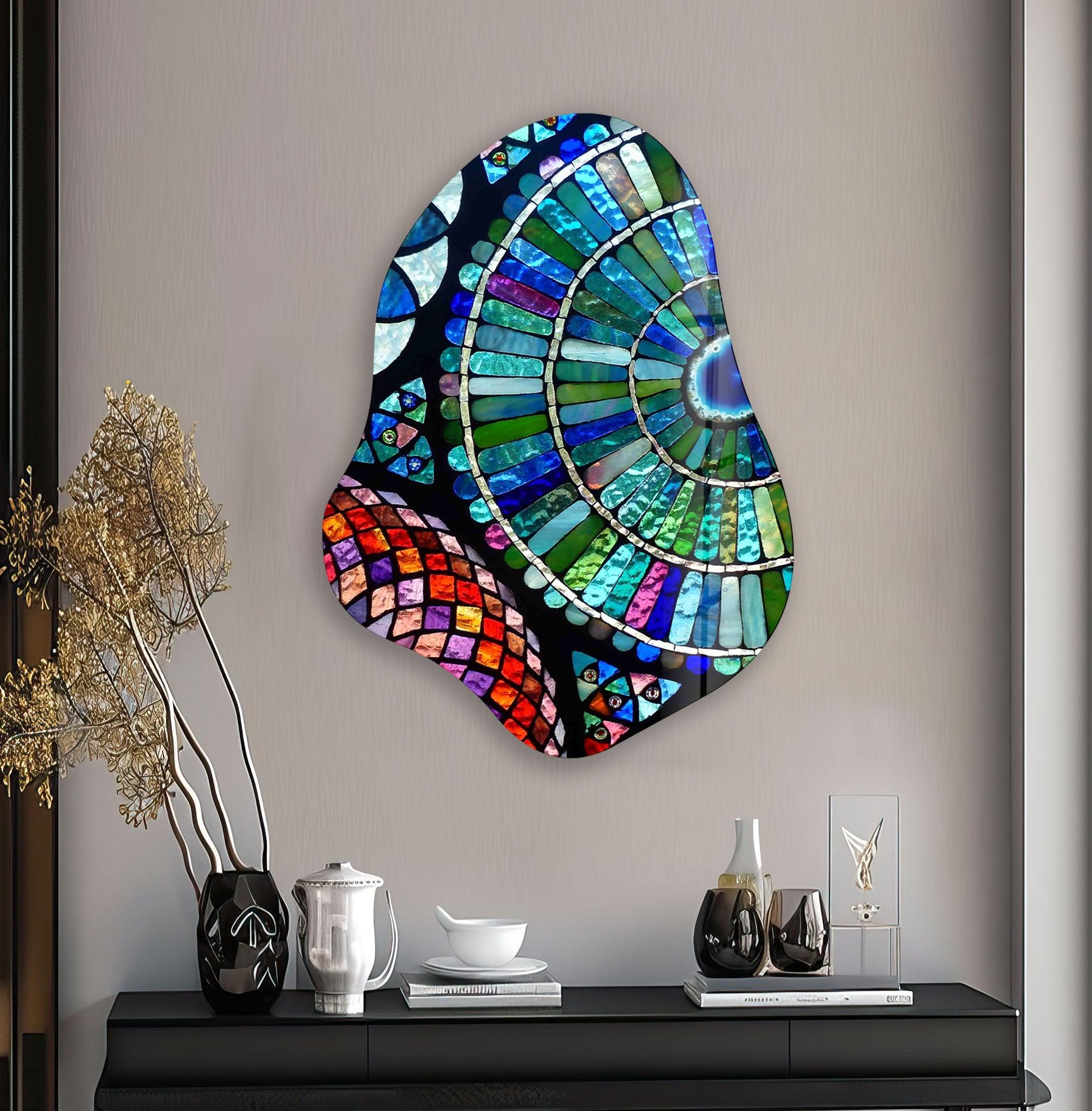 Blue Mosaic Glass Wall Art Decor - Handmade Modern Home Decor for Living Room, Bedroom & Office