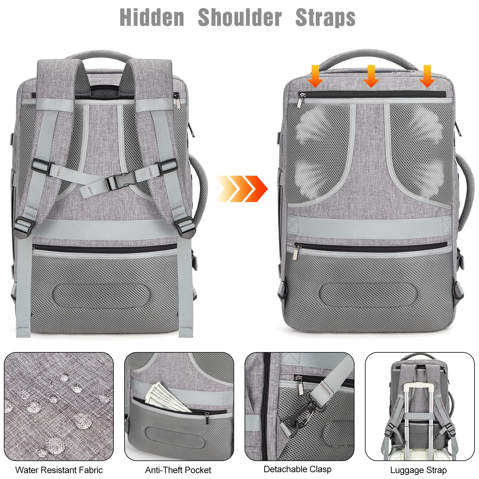 Tzowla 40L Travel Laptop Backpack for Men & Women - Flight Approved Carry On Backpack with USB Port, Large Capacity Water Resistant Anti-Theft Business Daypack Fits 17.3