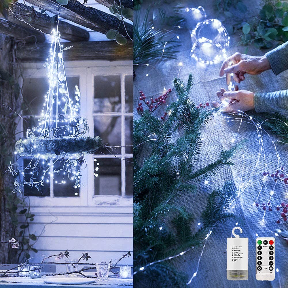 2 Pack ZNYCYE 10 Strand 220 LED Waterfall Fairy Lights - Battery Operated Firefly String Lights with Remote & Timer for Outdoor/Indoor Decor - Perfect for Garden, Party, Wedding, Christmas & Holiday Lighting (Cool White)