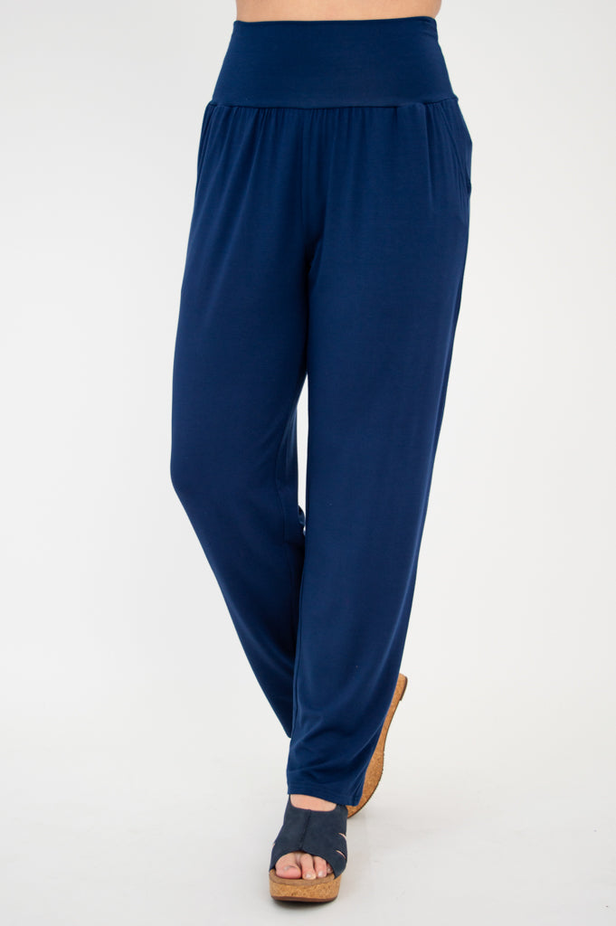Clair Petite Women's Pants - Soft Bamboo Fabric, Comfortable Indigo Blue Casual Trousers for Work, Travel & Everyday Wear