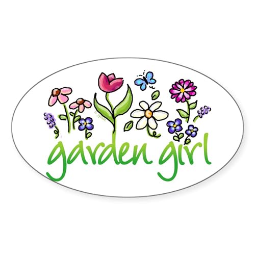 White - Garden Girl 2 Oval Sticker