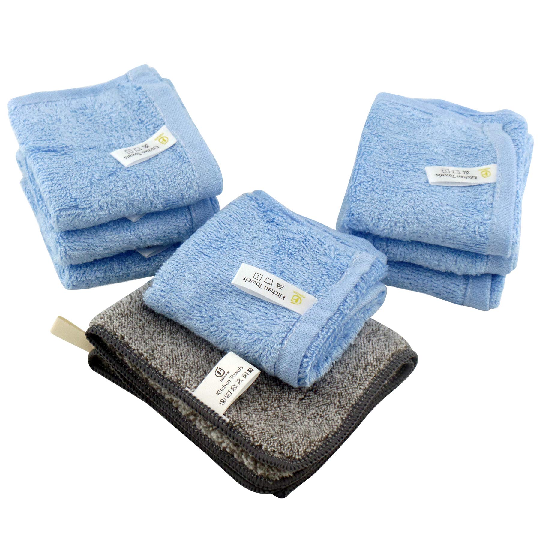 HONJAN 8-Pack Wood Fiber Dish Rags - 12x12 Inch Large Lint-Free Kitchen Towels | Odorless, Non-Stick Oil Absorbent Dishcloths for Men, Women & Kids (Blue) - Perfect for Washing Dishes, Cleaning Countertops & Household Chores