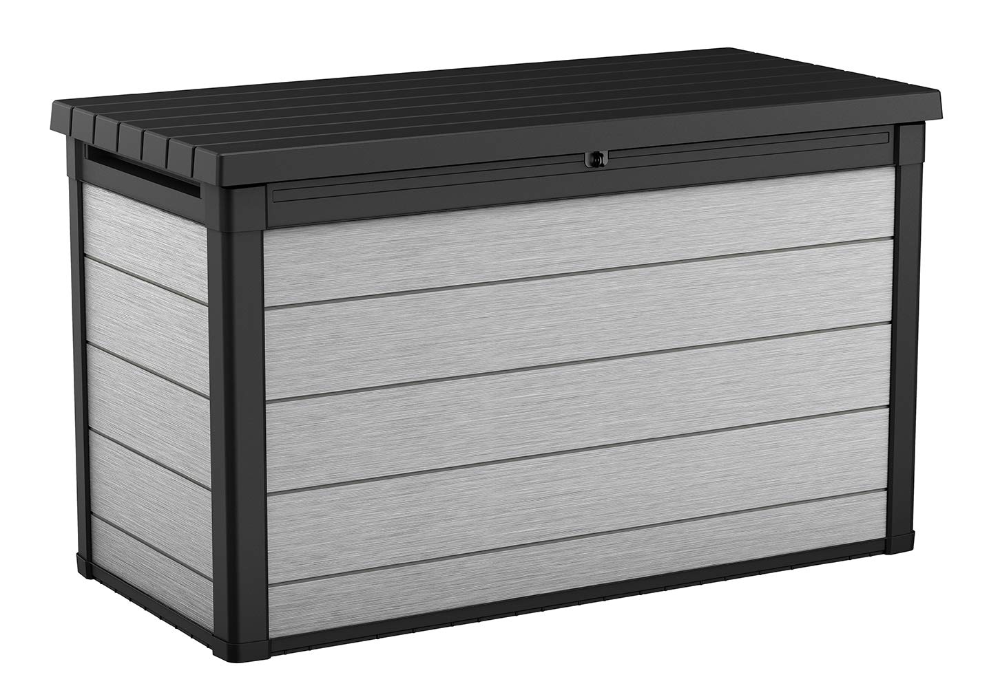 Keter Denali 200 Gallon Resin Deck Box with Double Wall 20mm Panels - Paintable & Drillable Outdoor Storage for Patio Furniture, Cushions, Pool Toys & Garden Tools - Grey & Black Weatherproof Organizer