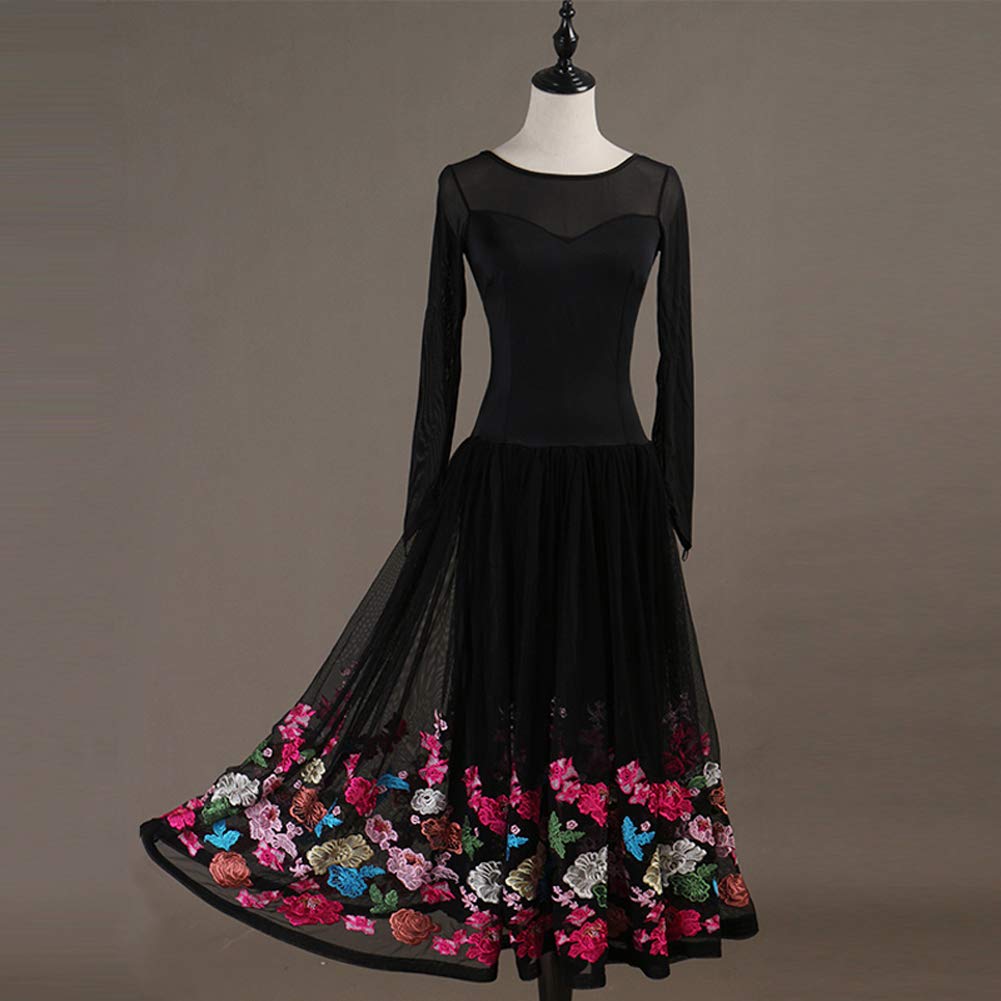 Elegant Women's Performance Embroidery Ballroom Dance Dress - Floral Competition Dress for Latin, Salsa & Waltz - Perfect for Dance Shows, Performances & Competitions