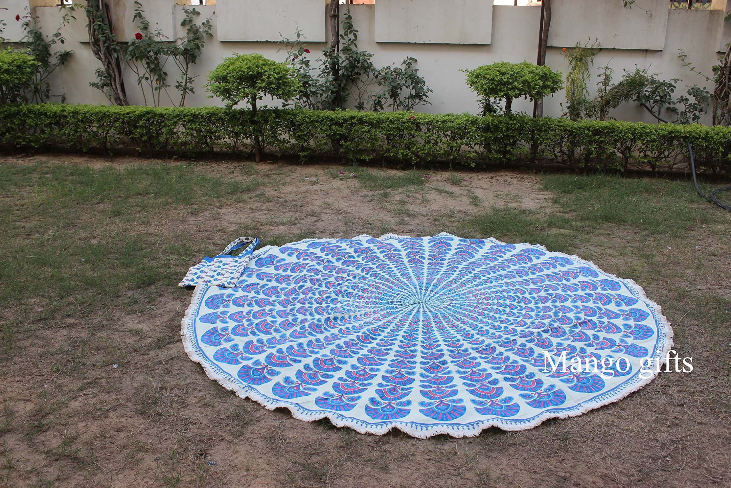 Peacock Mandala Round Beach Throw Blanket - Indian Tapestry with Carry Bag for Yoga, Meditation & Bohemian Home Decor | Hippie Style Yoga Mat Cover | Perfect for Beach Picnics, Festival Camping & Boho Bedroom Decor
