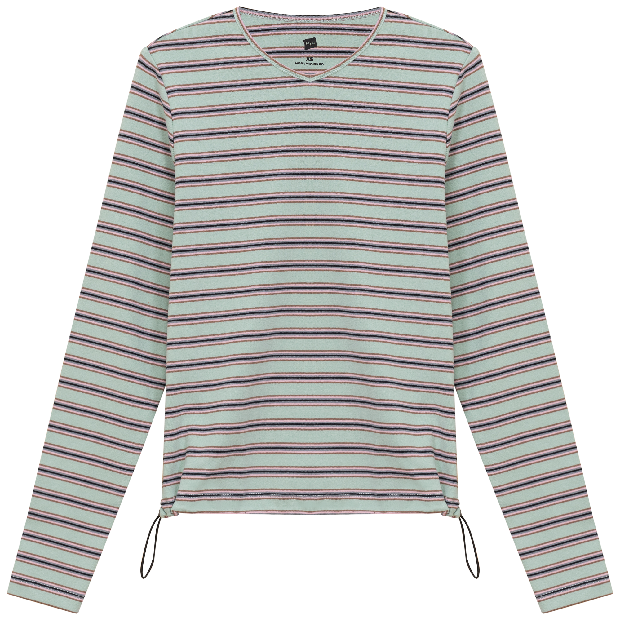 Ribbed Striped V-Neck T-Shirt with Bungee Rope - Stylish Casual Top for Women, Perfect for Everyday Wear, Outings, and Layering