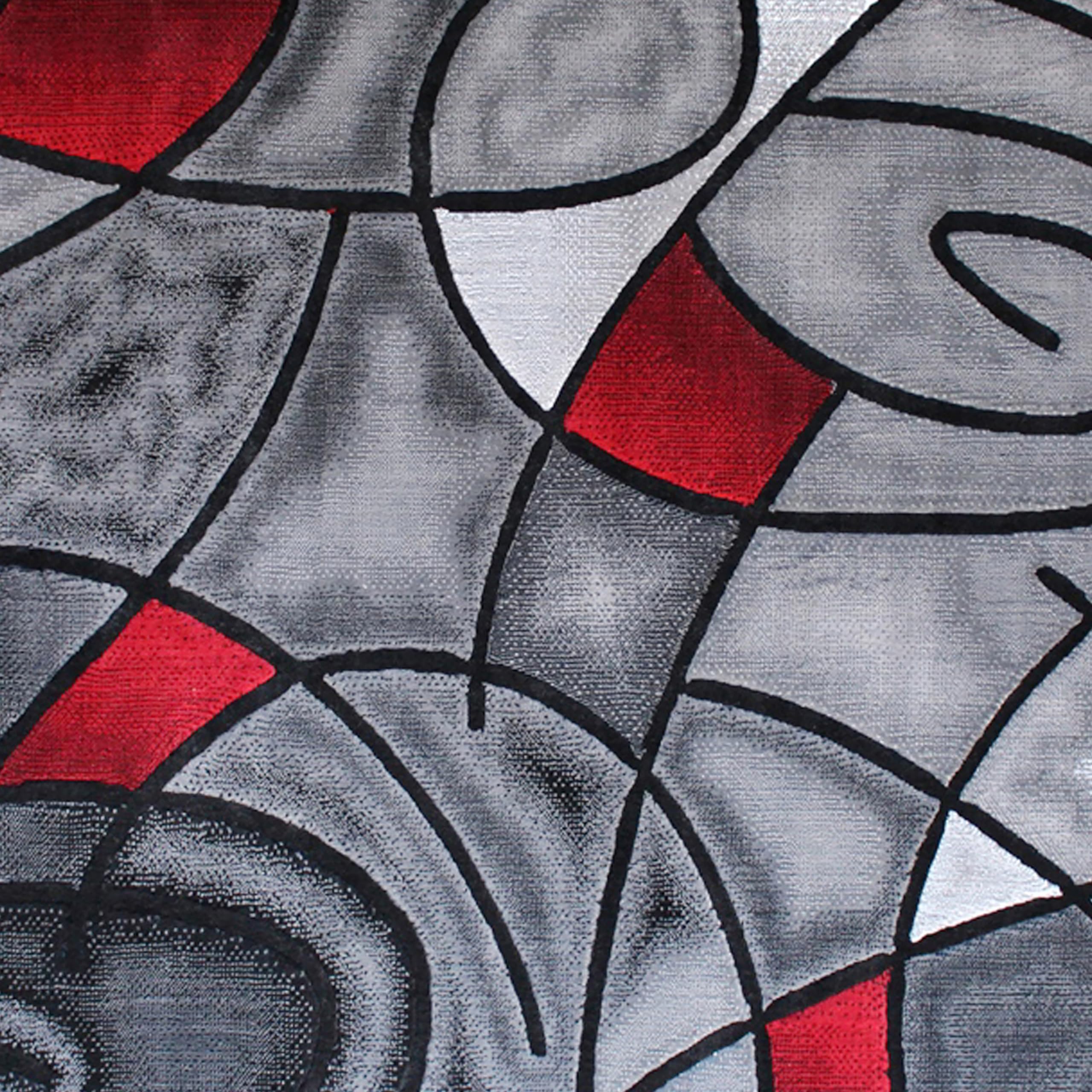 EMMA + OLIVER Urbane Plush Olefin Accent Rug - 6x9 Feet Abstract Geometric Design with Gray Gradient & Red Accents - Stain & Moisture Resistant Indoor-Outdoor Rug - Perfect for Living Room, Bedroom or Office Decor