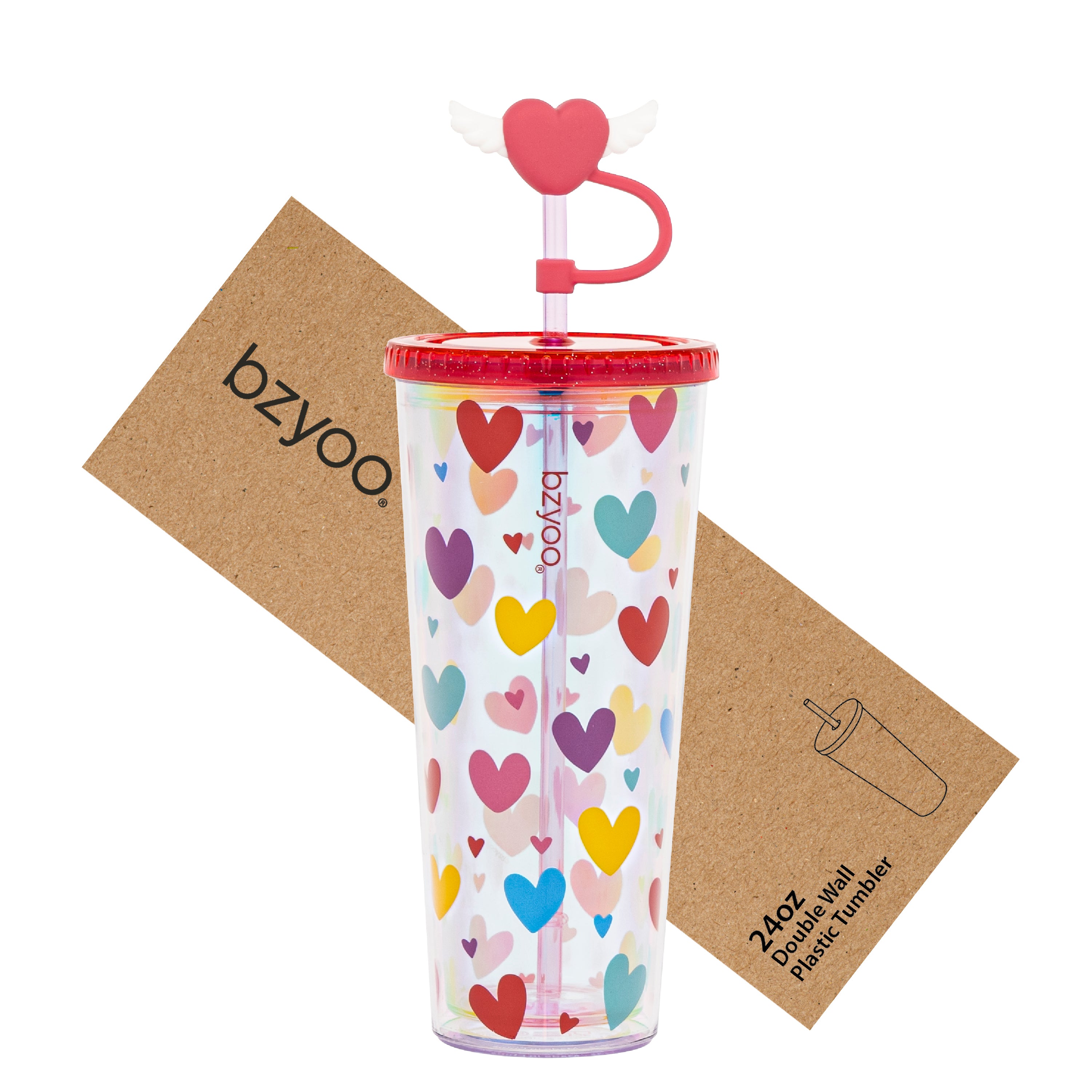 24oz Insulated Tumbler with Heart-Shaped Lid & Wing Straw - Cute Heart Design Vacuum Flask for Coffee, Tea & Cold Drinks - Perfect for Office, Gym & Outdoor Activities