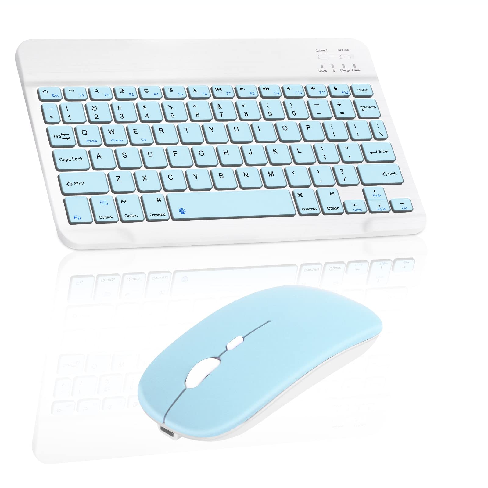 Rechargeable Bluetooth Keyboard and Mouse Combo - Ultra Slim Full-Size Wireless Keyboard with Ergonomic Mouse for Mac, iPad, PC, Laptop, Tablet - Sky Blue | Perfect for Office, Home, Gaming & Travel Use