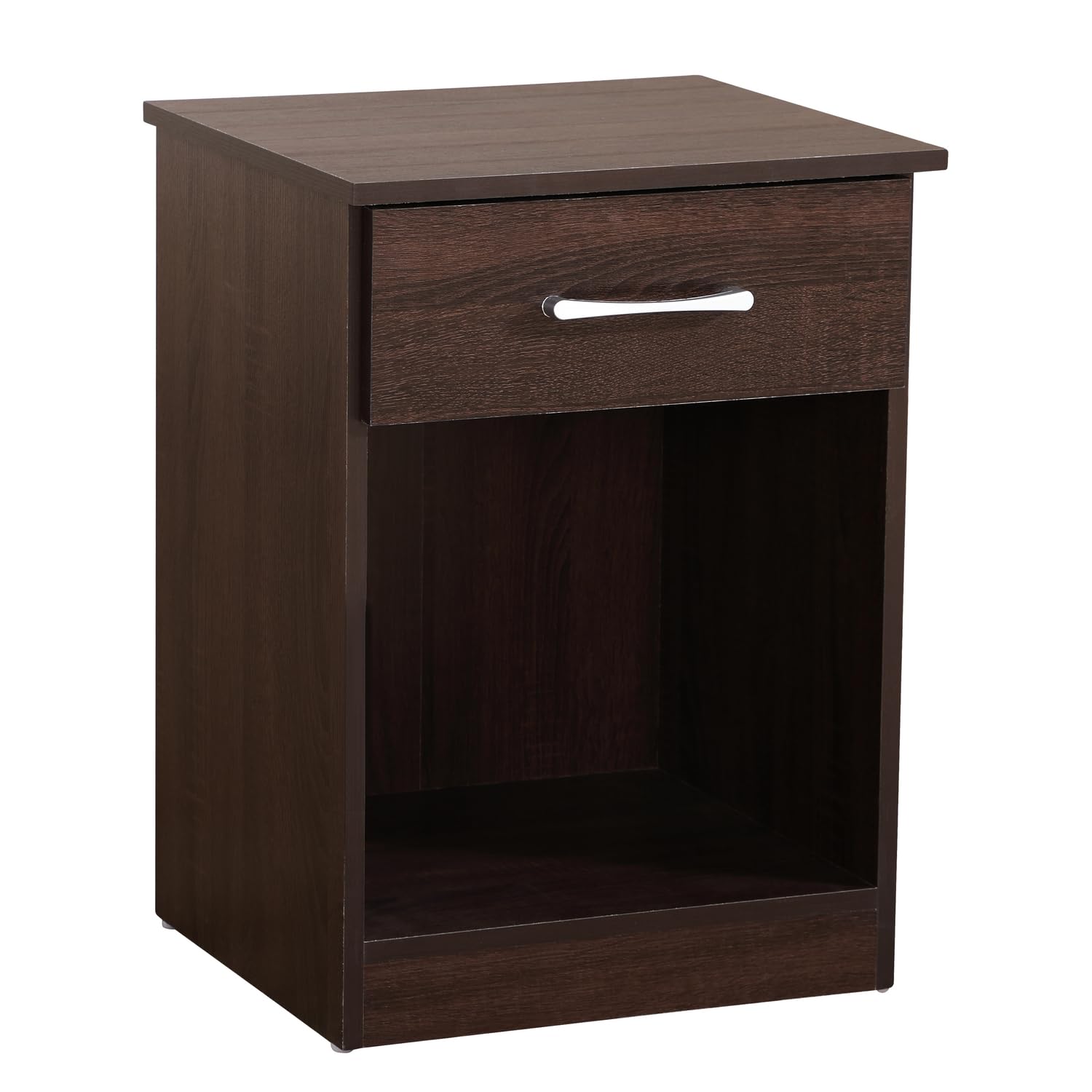 Modern 1-Drawer Nightstand - Wenge Finish Bedside Table for Bedroom & Living Room (24