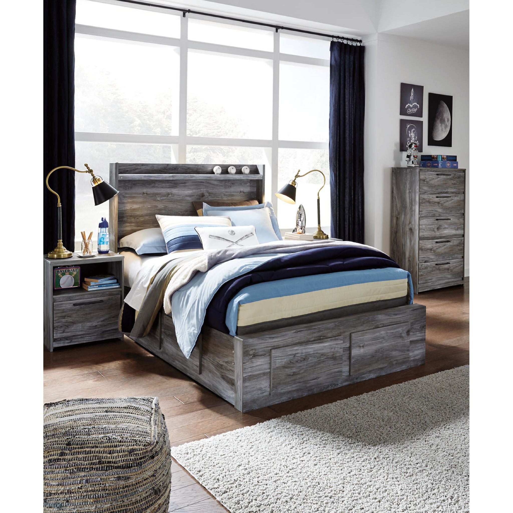 Baystorm 5-Piece Full Storage Bed Set with Underbed Drawers - Gray - Perfect for Small Bedrooms & Dorm Rooms, Space-Saving Furniture Solution