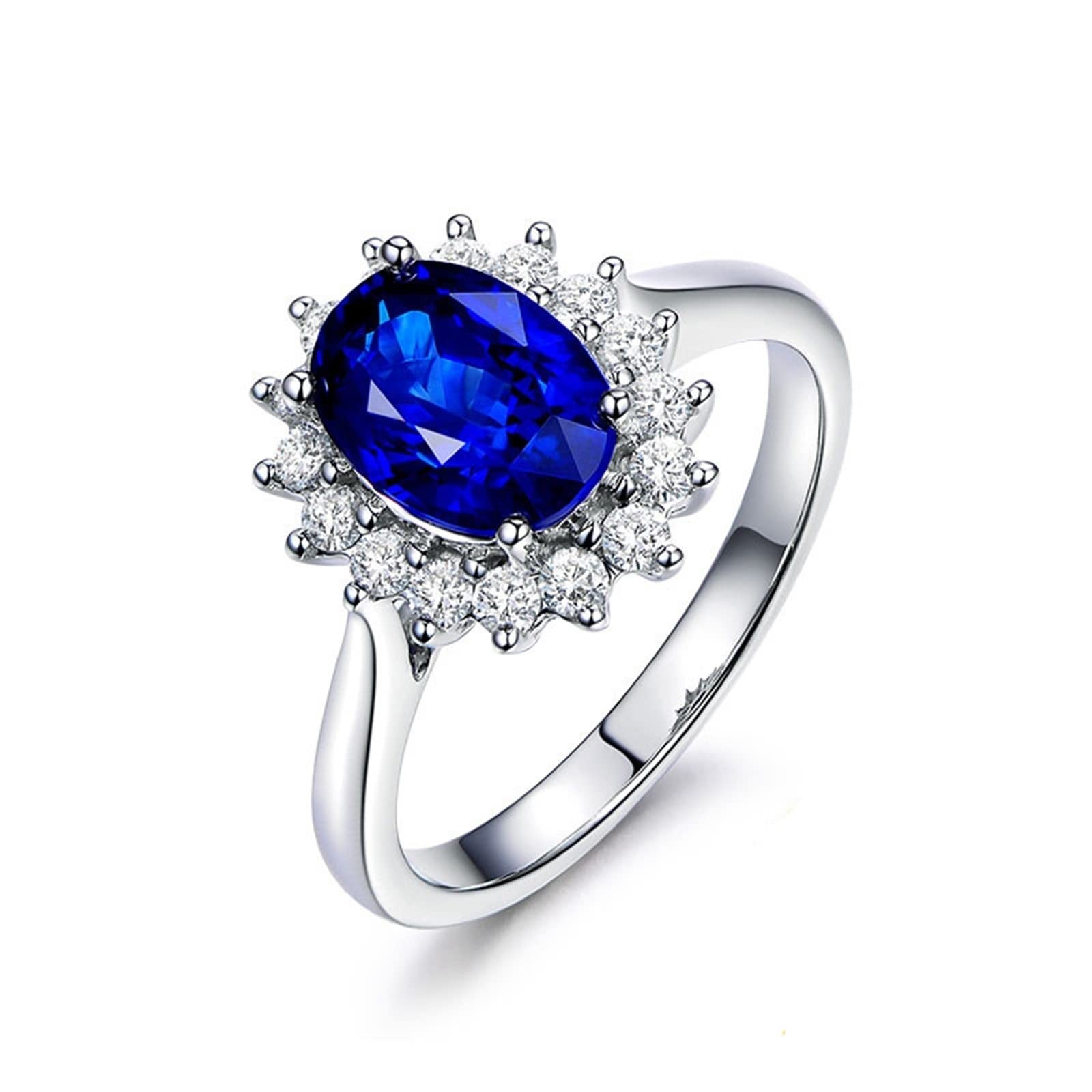 18K White Gold Oval Blue Sapphire & White Diamond Ring for Women - 0.41ct Custom Middle Finger Ring | Elegant Jewelry Gift for Anniversary, Engagement & Special Occasions