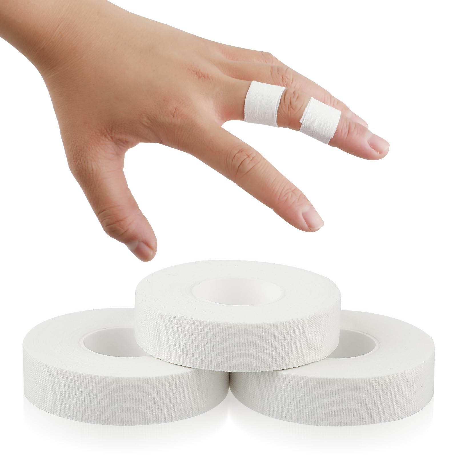 Finger Tape - 0.5 Inch x 10 Yard White Athletic Sports Tape with Extra Strong Adhesive - 3 Rolls Medical Grade First Aid Tape for Rock Climbing, Grappling, Basketball, Weightlifting & BJJ - Perfect for Injury Prevention, Joint Support & Finger Protection During Sports Training & Martial Arts