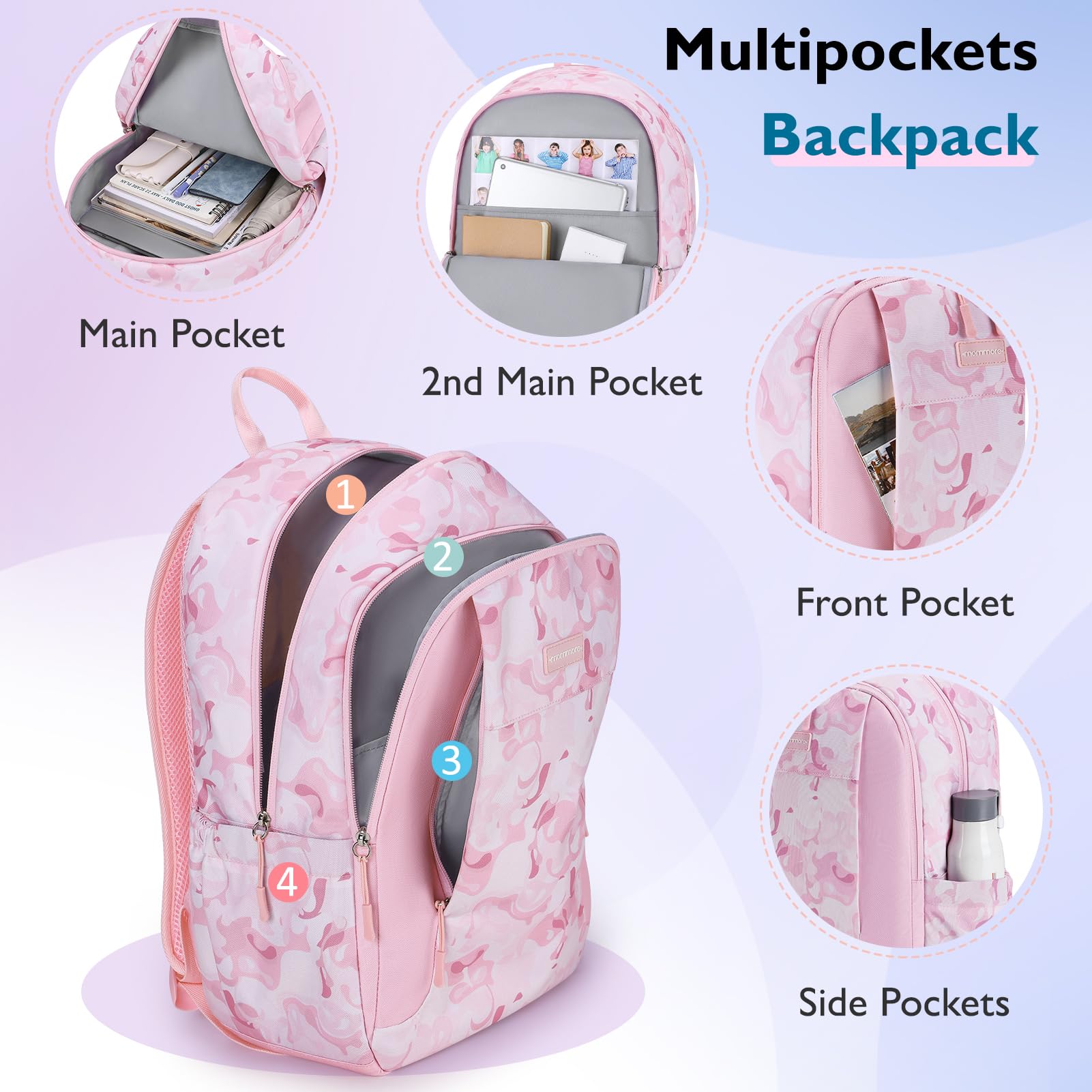 Mommore Lightweight Water-Resistant School Backpack for Girls & Boys - Durable Bookbag for Elementary Students - Perfect for School, Travel & Daily Use