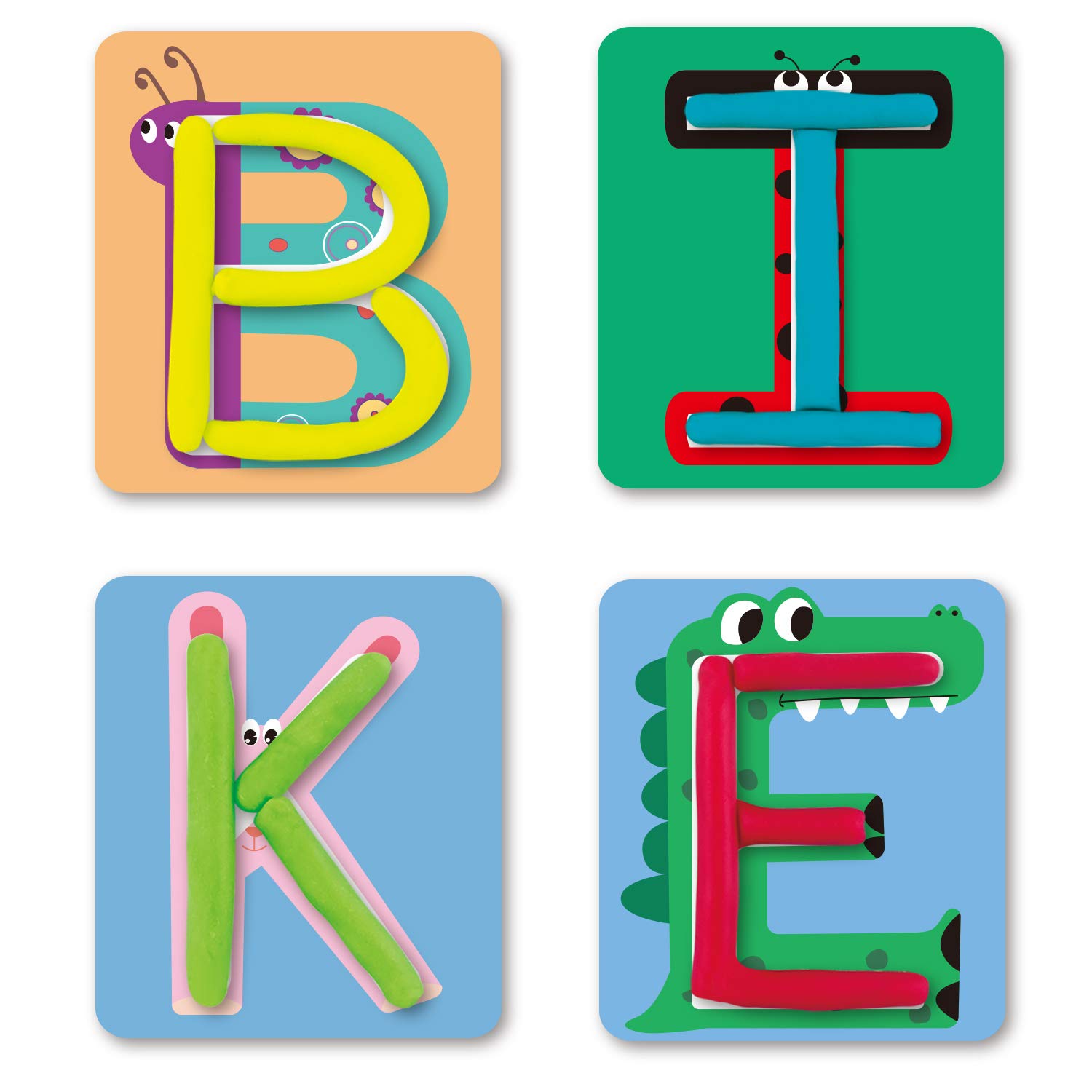 Alphabet A-Z 26 Modeling Dough Cards Set with 4 Multi-Color Dough for Kids - Learn Letters & Shapes | Educational Toddler Toy Gift for Ages 3+ | Perfect for Preschool Learning & Creative Play