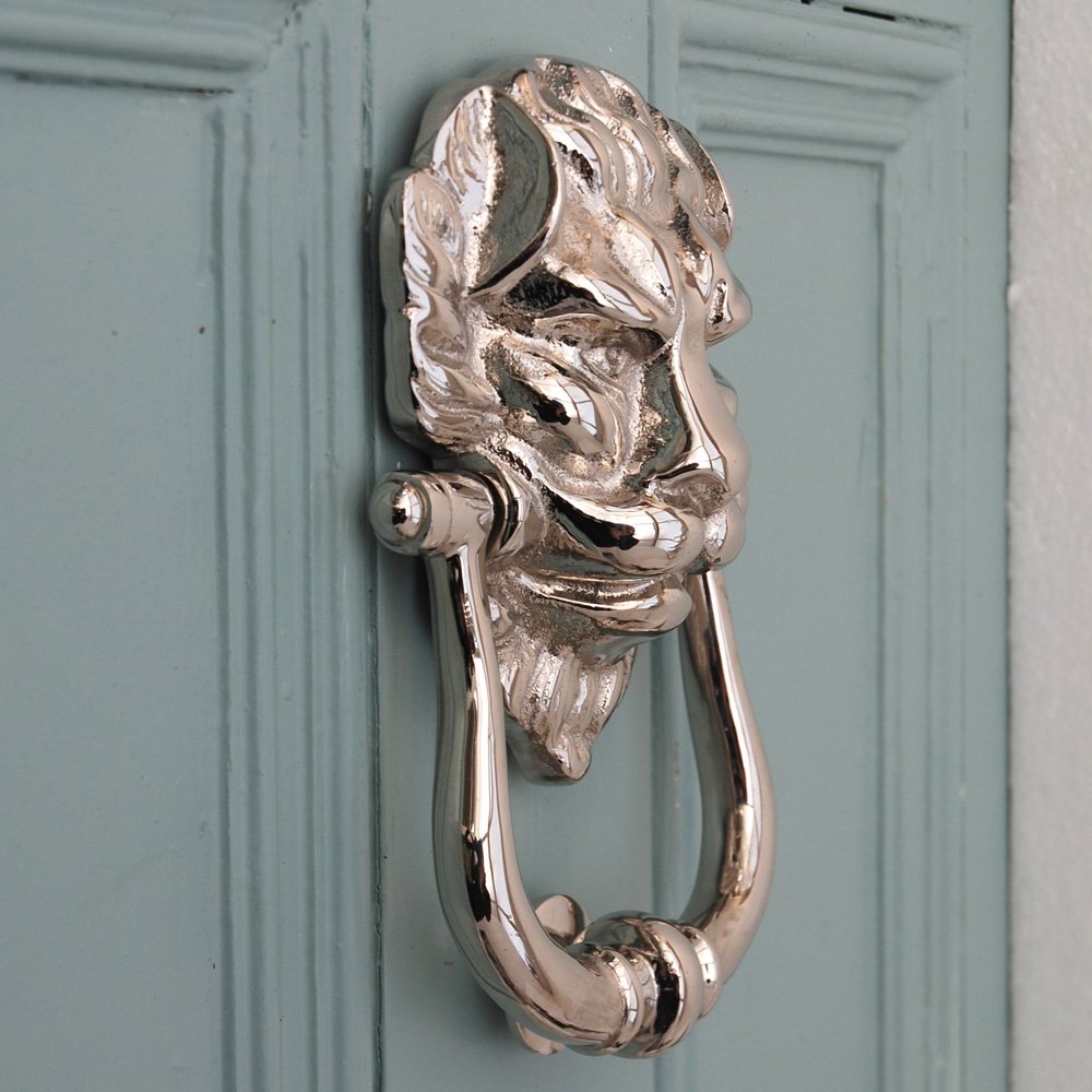 Polished Nickel Lion Door Knocker - Large Antique Brass Door Knocker for Front Entry - Perfect for Victorian Homes & Castle Style Doors
