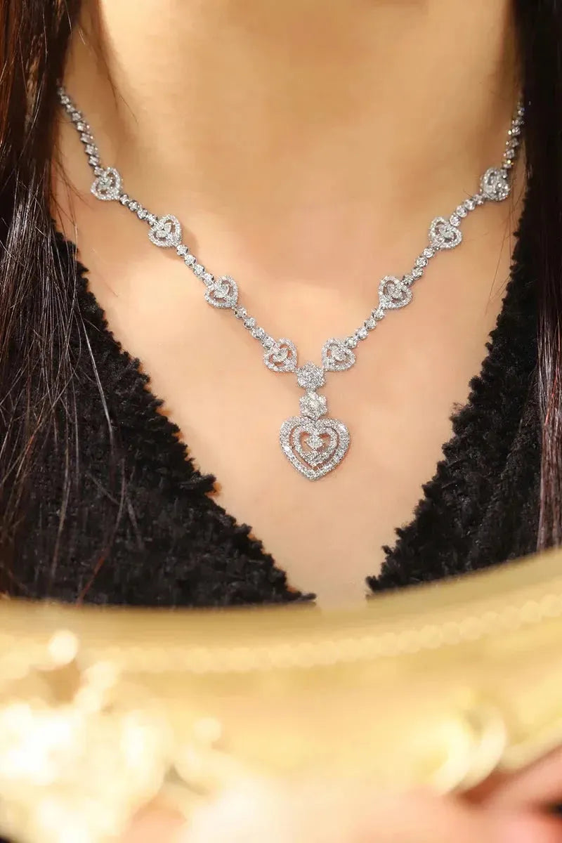 18K White Gold Heart Pendant Necklace with Real Natural Diamonds for Women - Elegant Romantic Jewelry for Parties, Weddings & Special Occasions