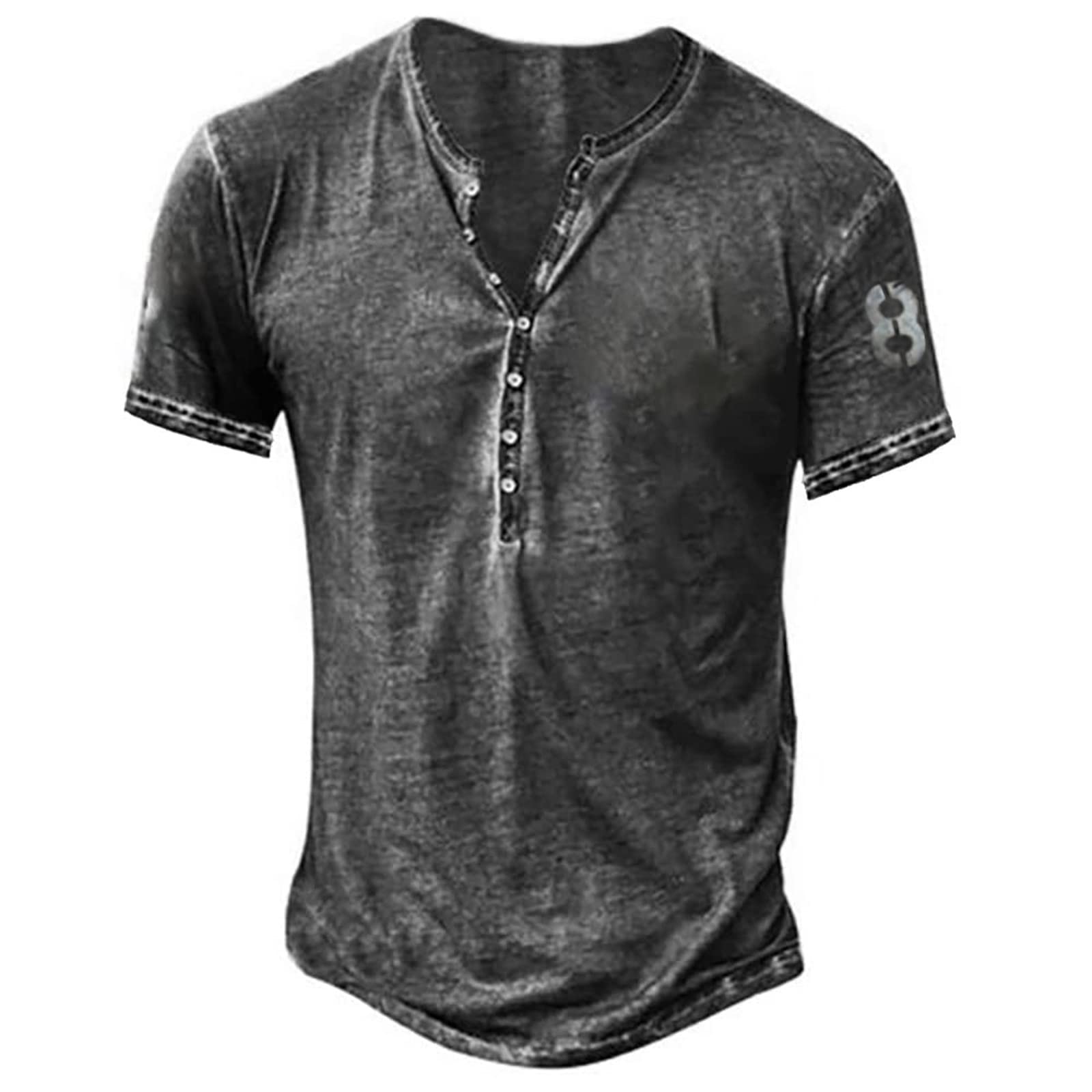 Men's Short Sleeve Henley Shirts - Casual Graphic Acid Washed Streetwear T-Shirts | Lightweight Workout Tee for Gym, Running & Everyday Wear