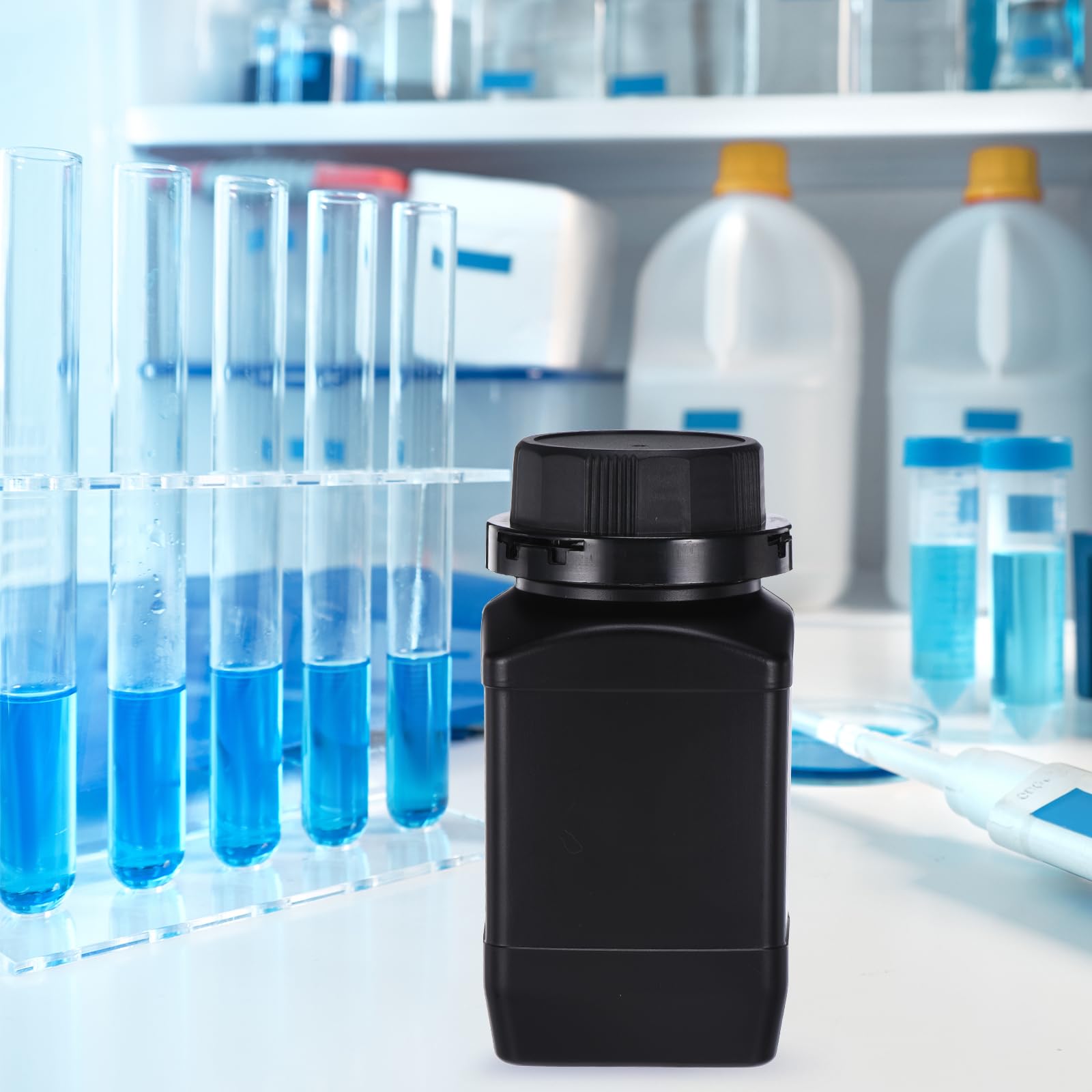 PATIKIL 5-Pack 500ml HDPE Wide Mouth Square Reagent Bottles with Screw Cap - Leak-Proof Lab Storage for Chemicals, Water, Liquids & Solid Samples (Black) - Ideal for Science Experiments, Classroom Labs & Industrial Use