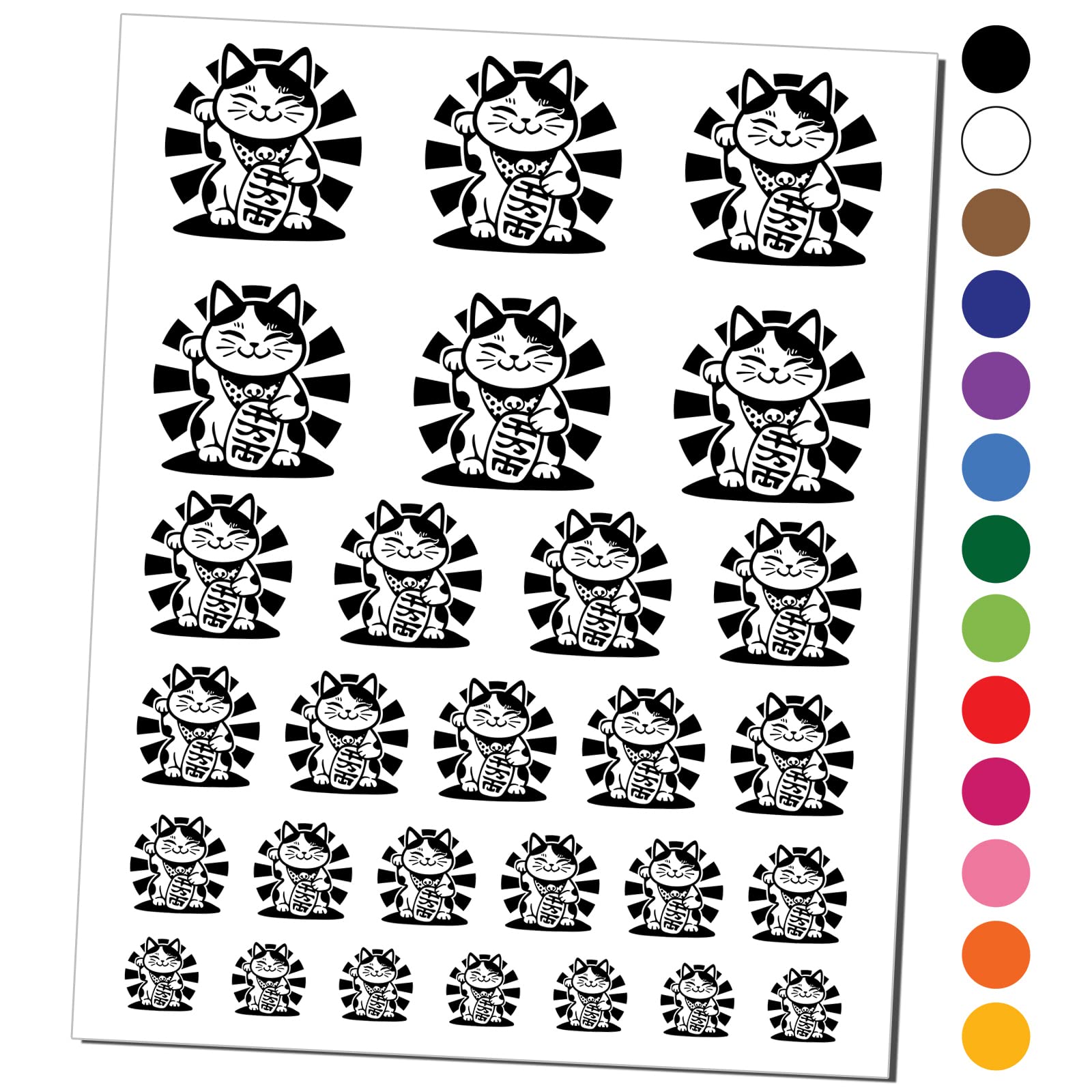 Maneki Neko Lucky Cat Temporary Tattoos - Waterproof Fake Body Art Set (Black, 1 Sheet) | Japanese Fortune Cat Design for Parties, Festivals & Good Luck Charm